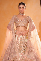 Beige Bahaar – Floral & Peacock Embroidered Lehenga