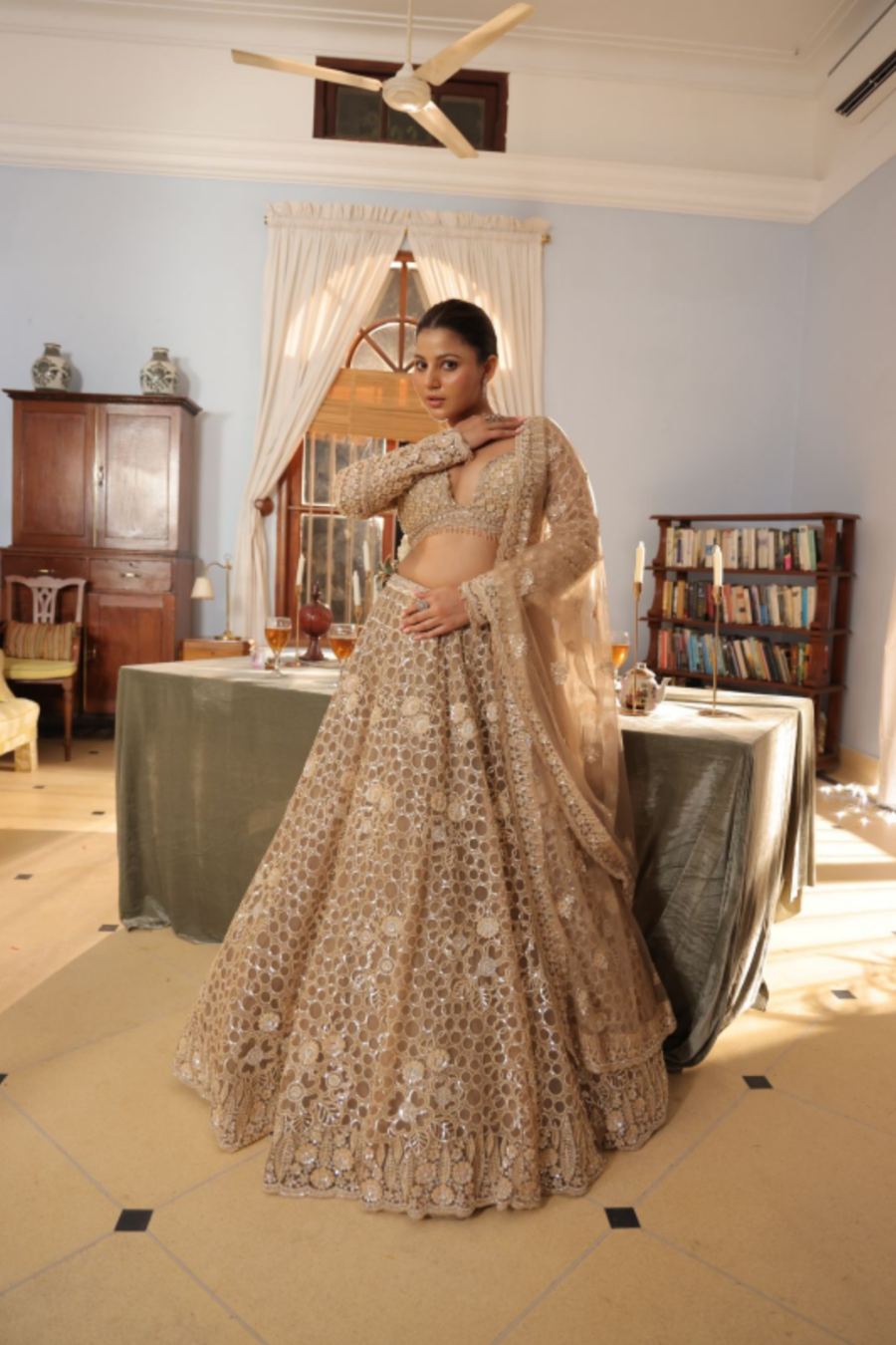 Luxury Golden Sequins & Thread Work Bridal Lehenga