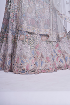 SILVER GREY MULTI-THREAD EMBROIDERED LEHENGA SET