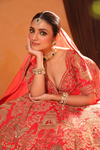 Rani Rooh: Regal Pink Bridal Lehenga with Peacock & Floral Embroidery