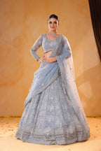 Noor-e-Aasmaan – Ice Blue Sequin & Thread Embroidered Lehenga