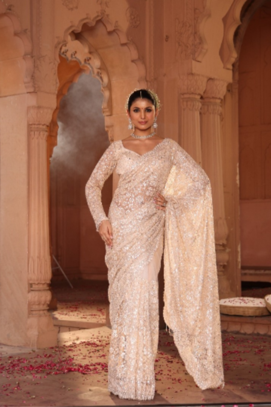 Ivory Starlight Sequin Royale Saree