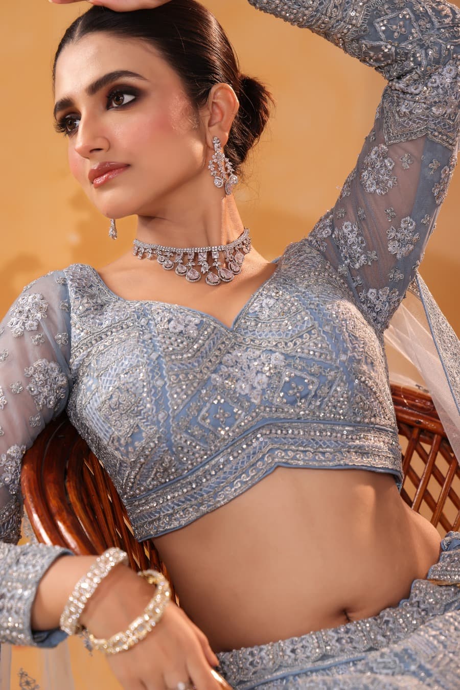 Noor-e-Aasmaan – Ice Blue Sequin & Thread Embroidered Lehenga