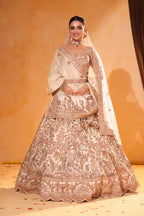 Beige Bahaar – Floral & Peacock Embroidered Lehenga