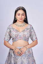 SILVER GREY MULTI-THREAD EMBROIDERED LEHENGA SET