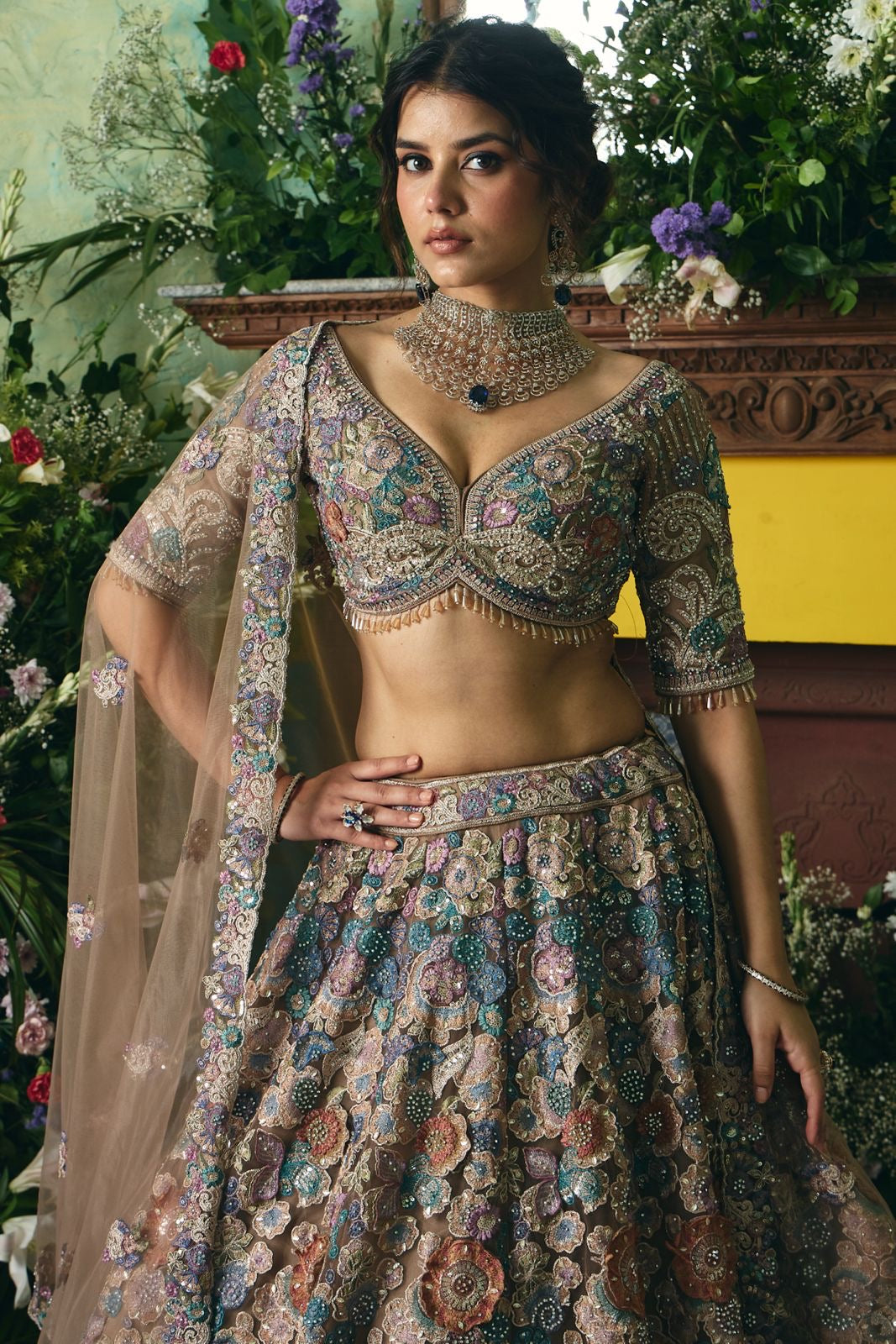 Designer Pastel Floral Lehenga Choli – Perfect for Bridesmaid & Reception