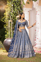 Blue Sovereign Zari Brocade Couture Lehenga