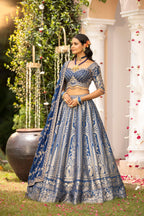 Blue Sovereign Zari Brocade Couture Lehenga