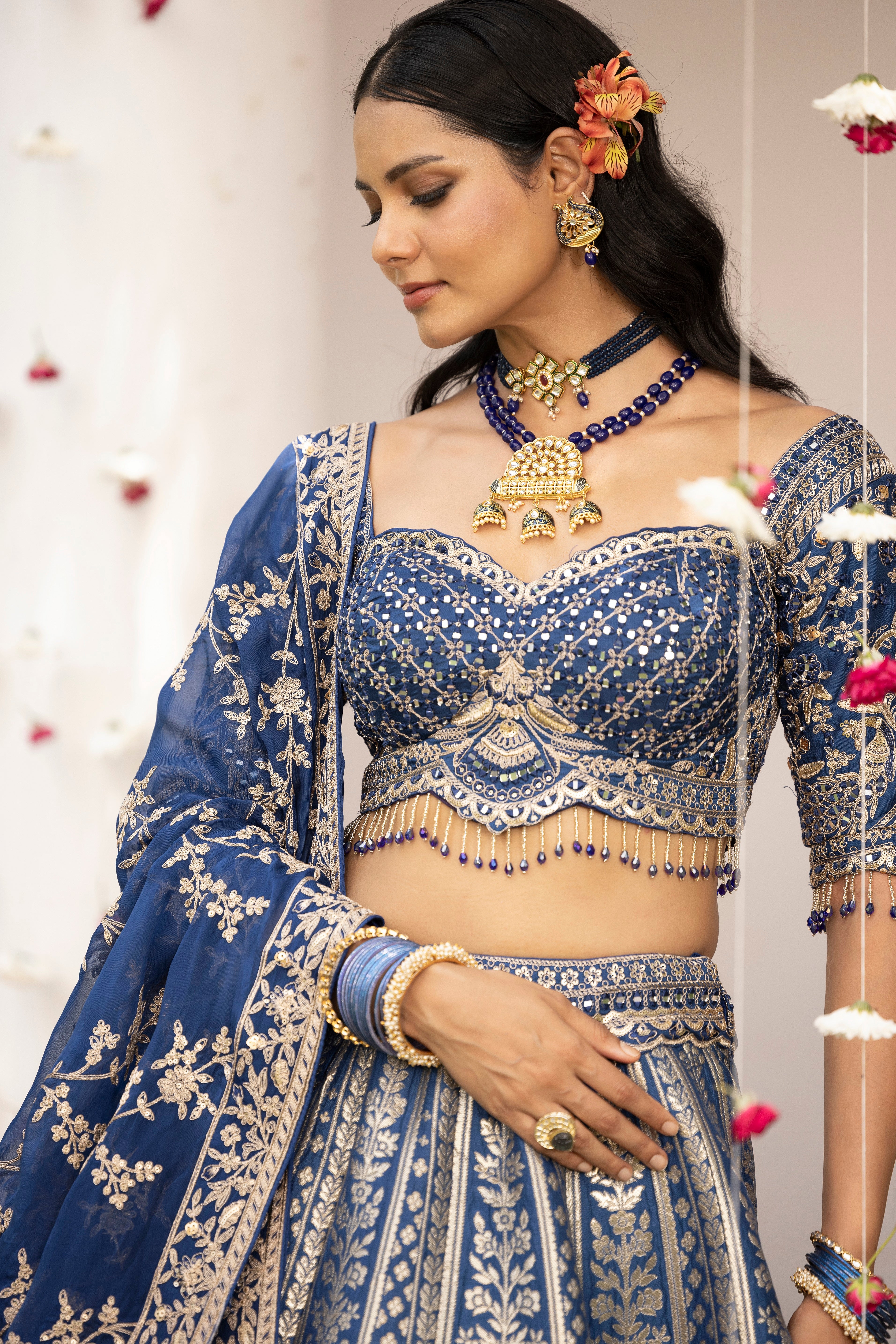 Blue Sovereign Zari Brocade Couture Lehenga