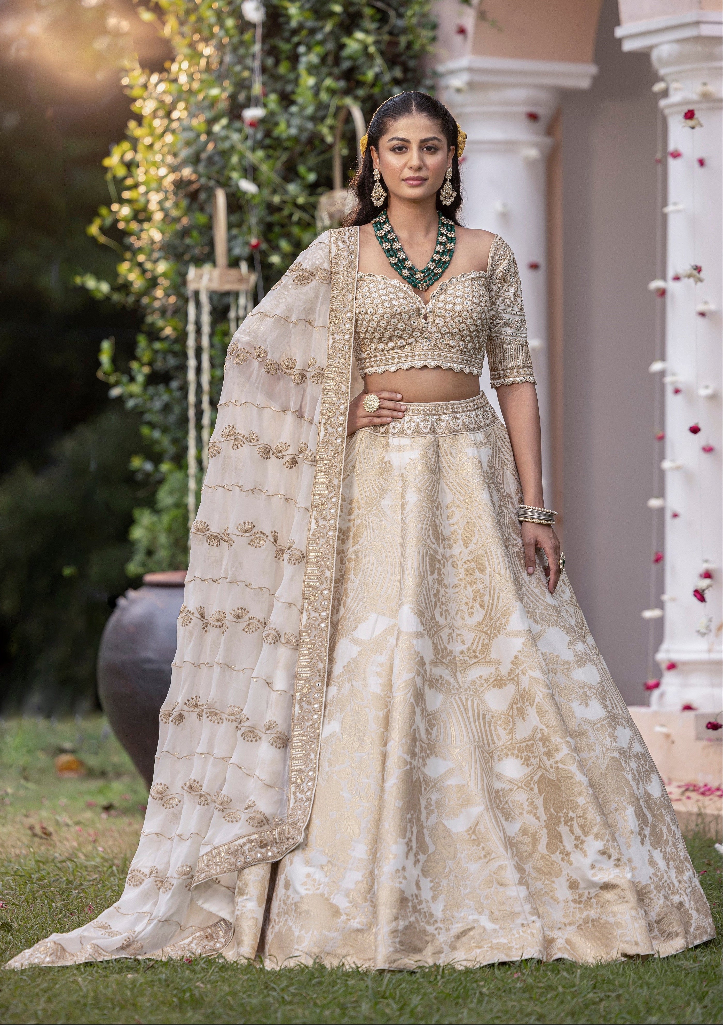 Ivory Royale Zari Brocade Bridal Lehenga