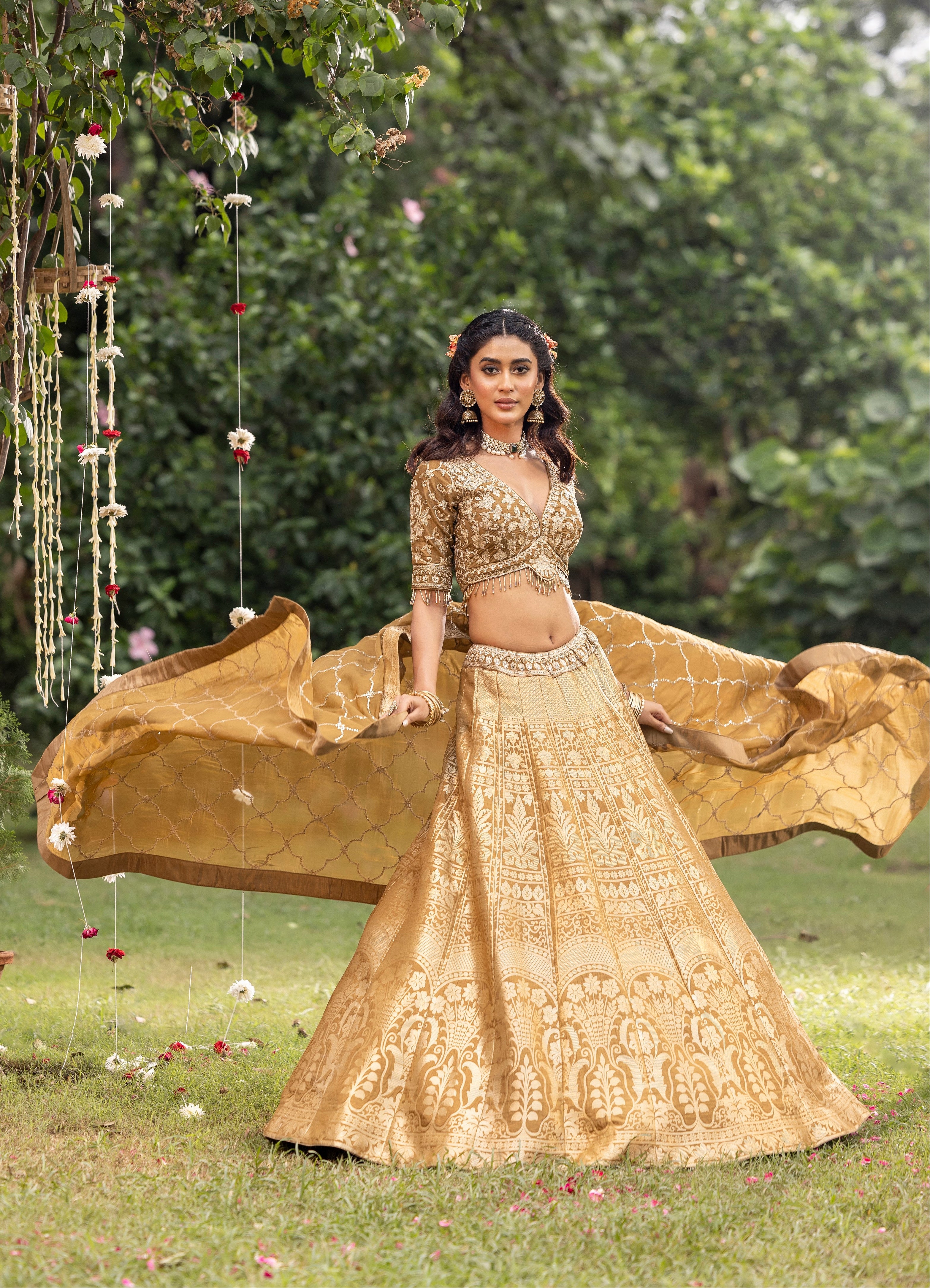 Majestic Sunehri Palace Weave Couture Lehenga