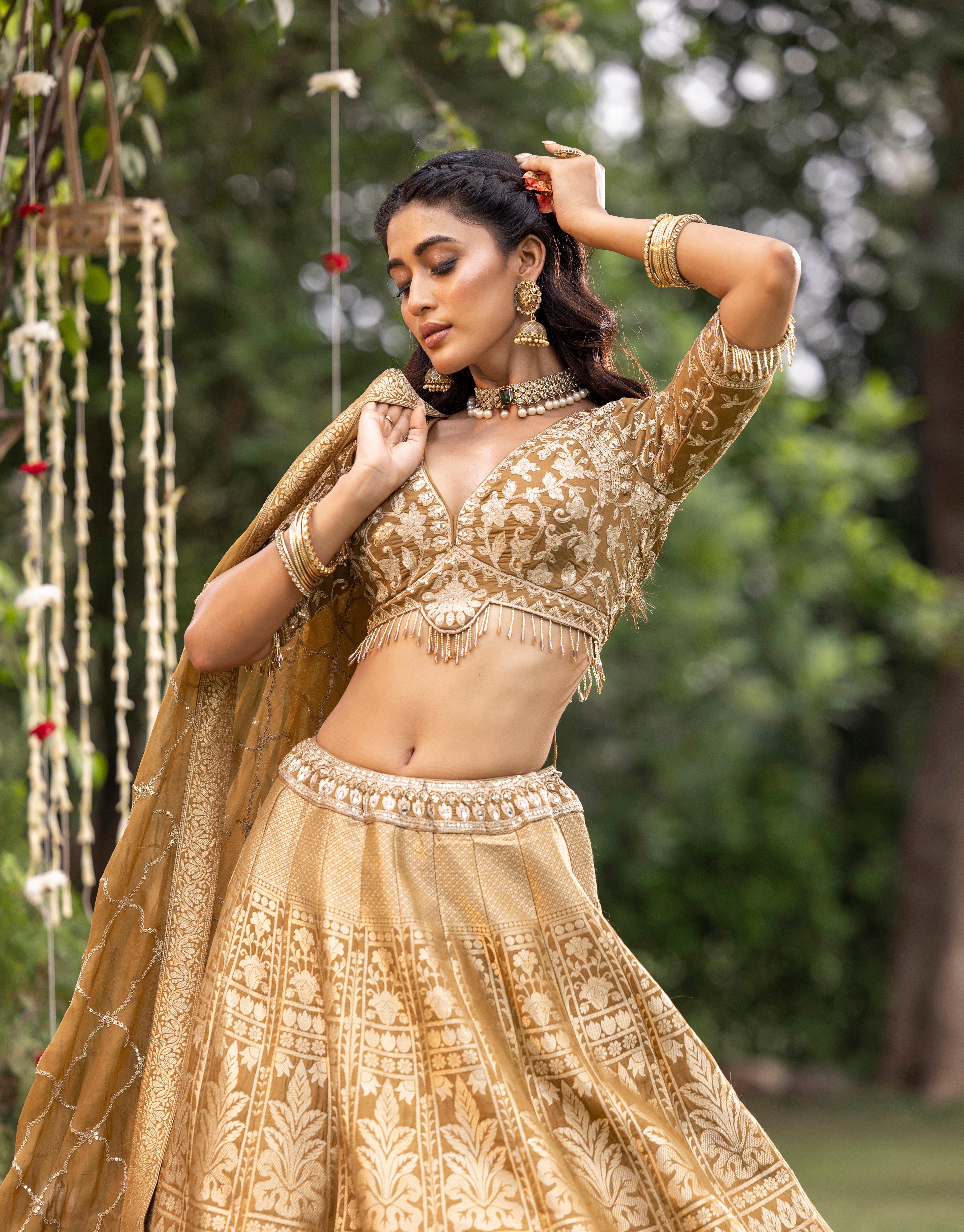 Majestic Sunehri Palace Weave Couture Lehenga