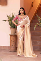 Imperial Ivory Silk Saree with Red Hand-Embroidered Blouse