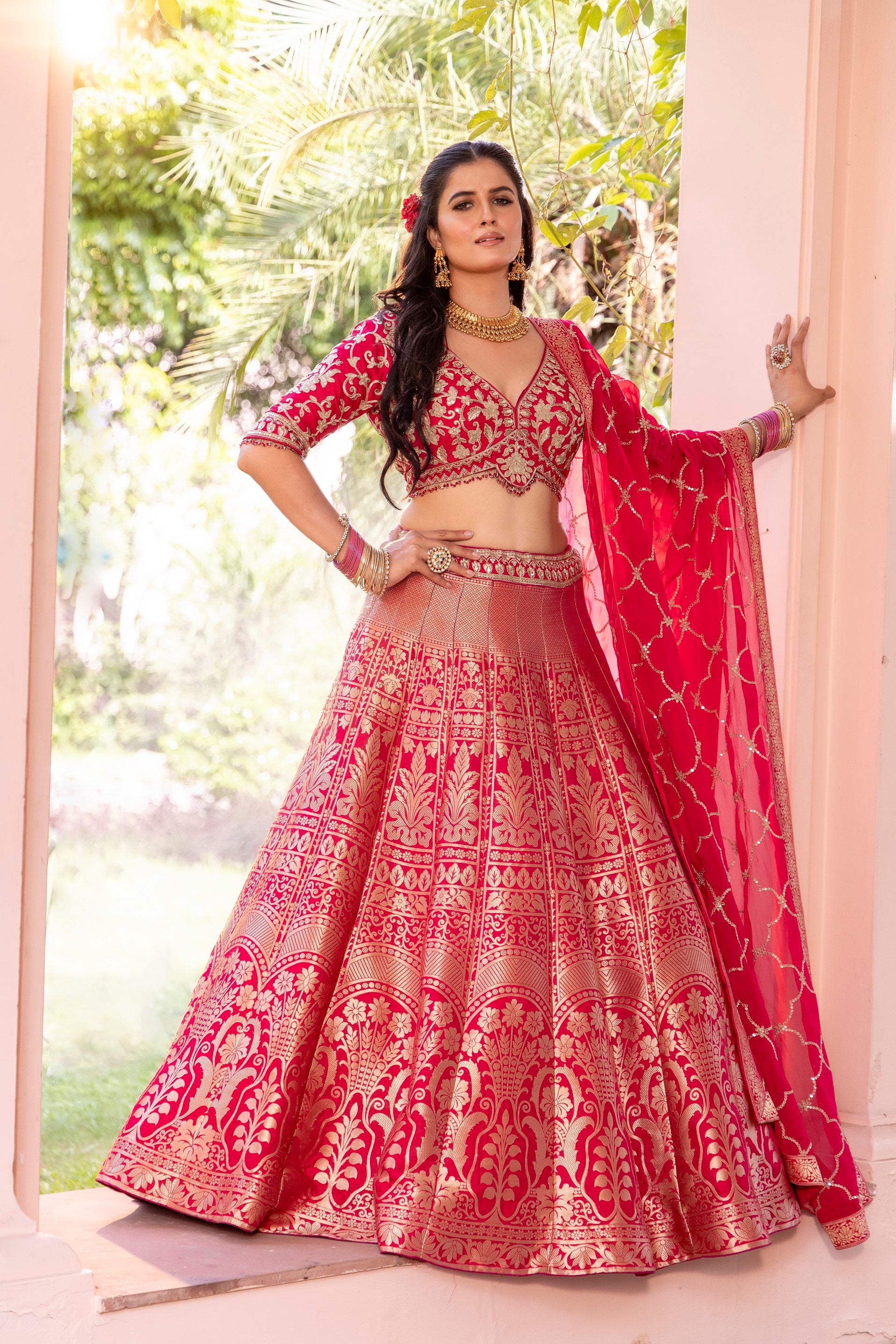 Crimson Royale Banarasi Weave Bridal Lehenga