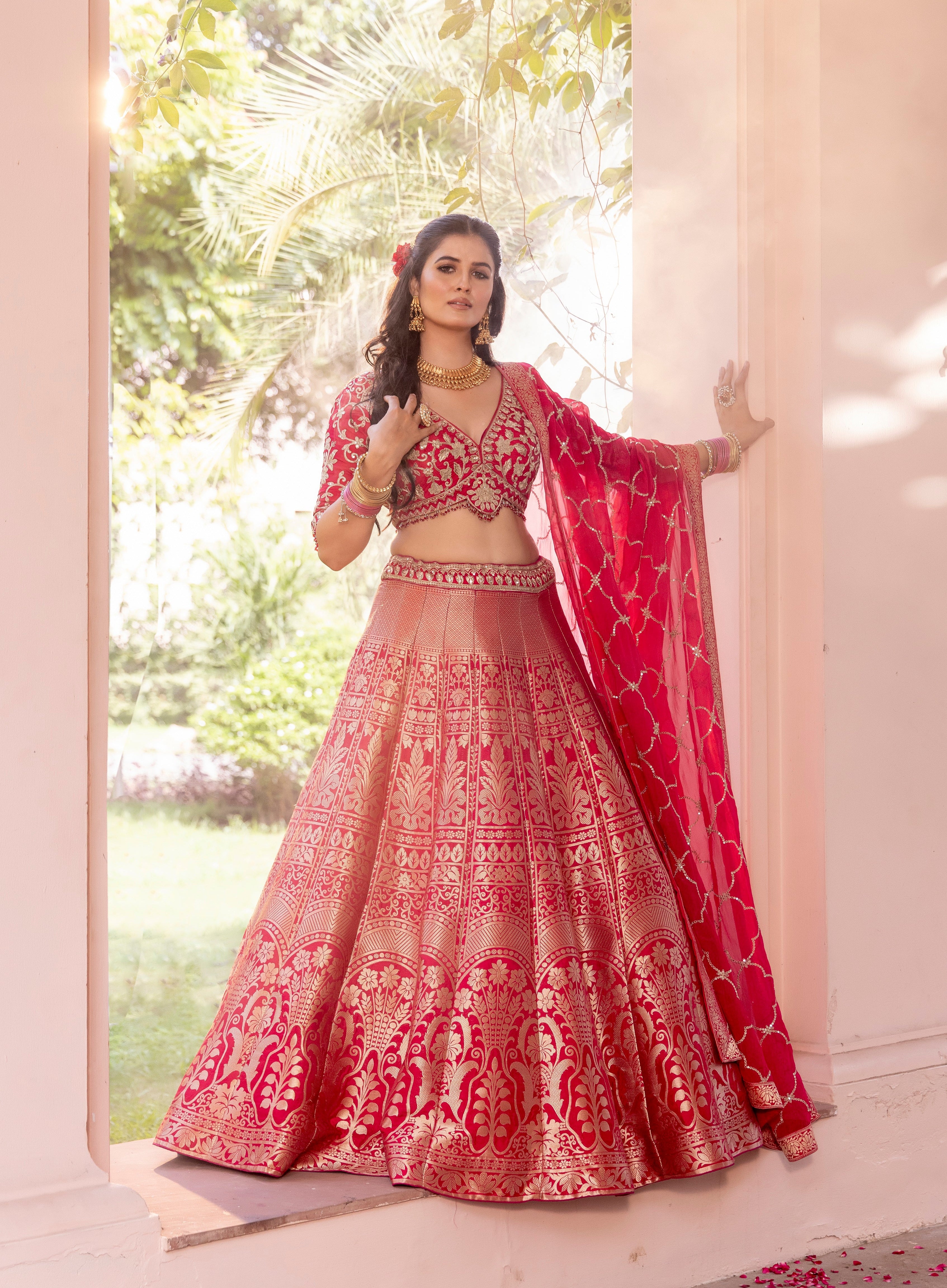 Crimson Royale Banarasi Weave Bridal Lehenga