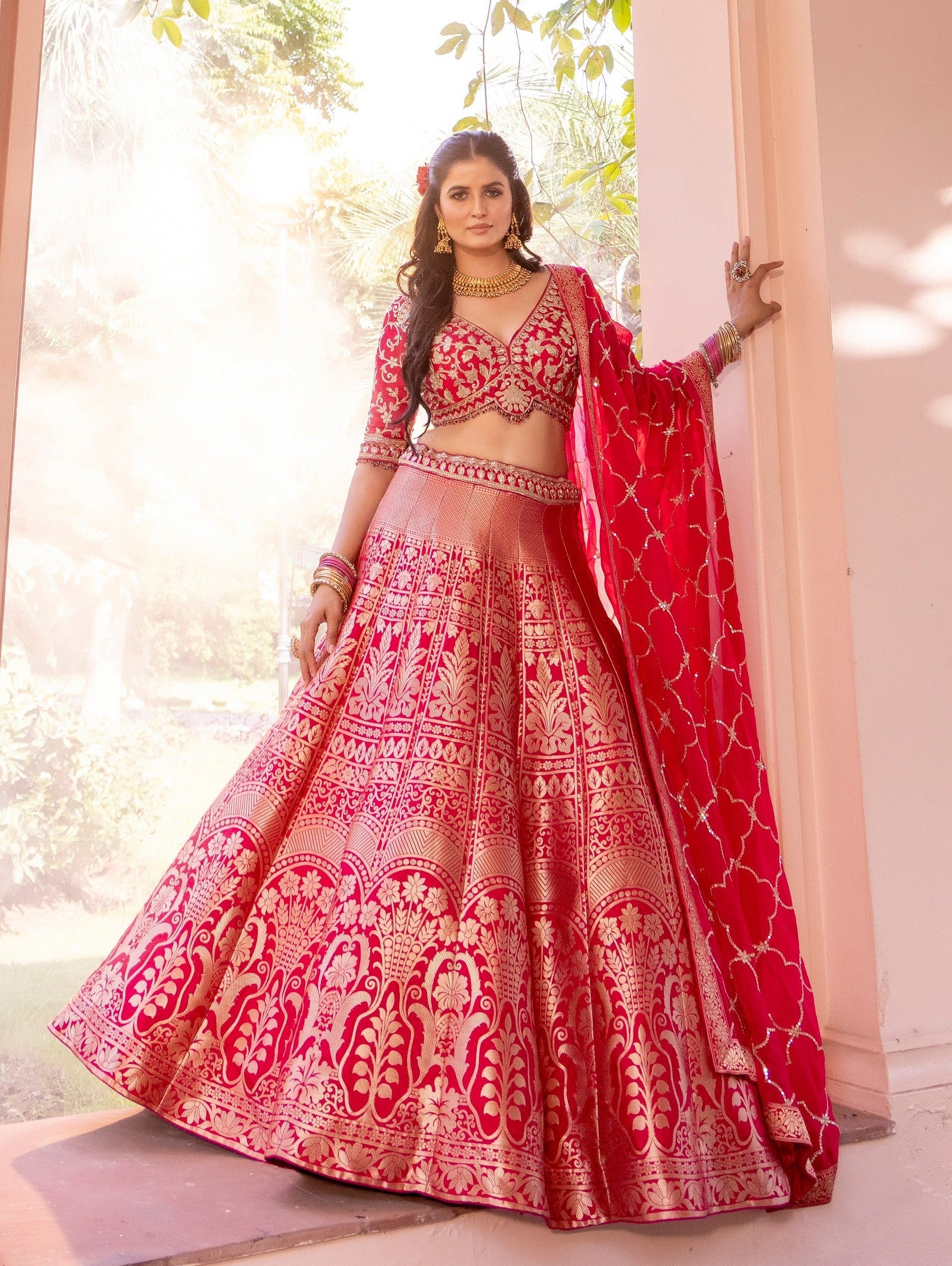 Crimson Royale Banarasi Weave Bridal Lehenga