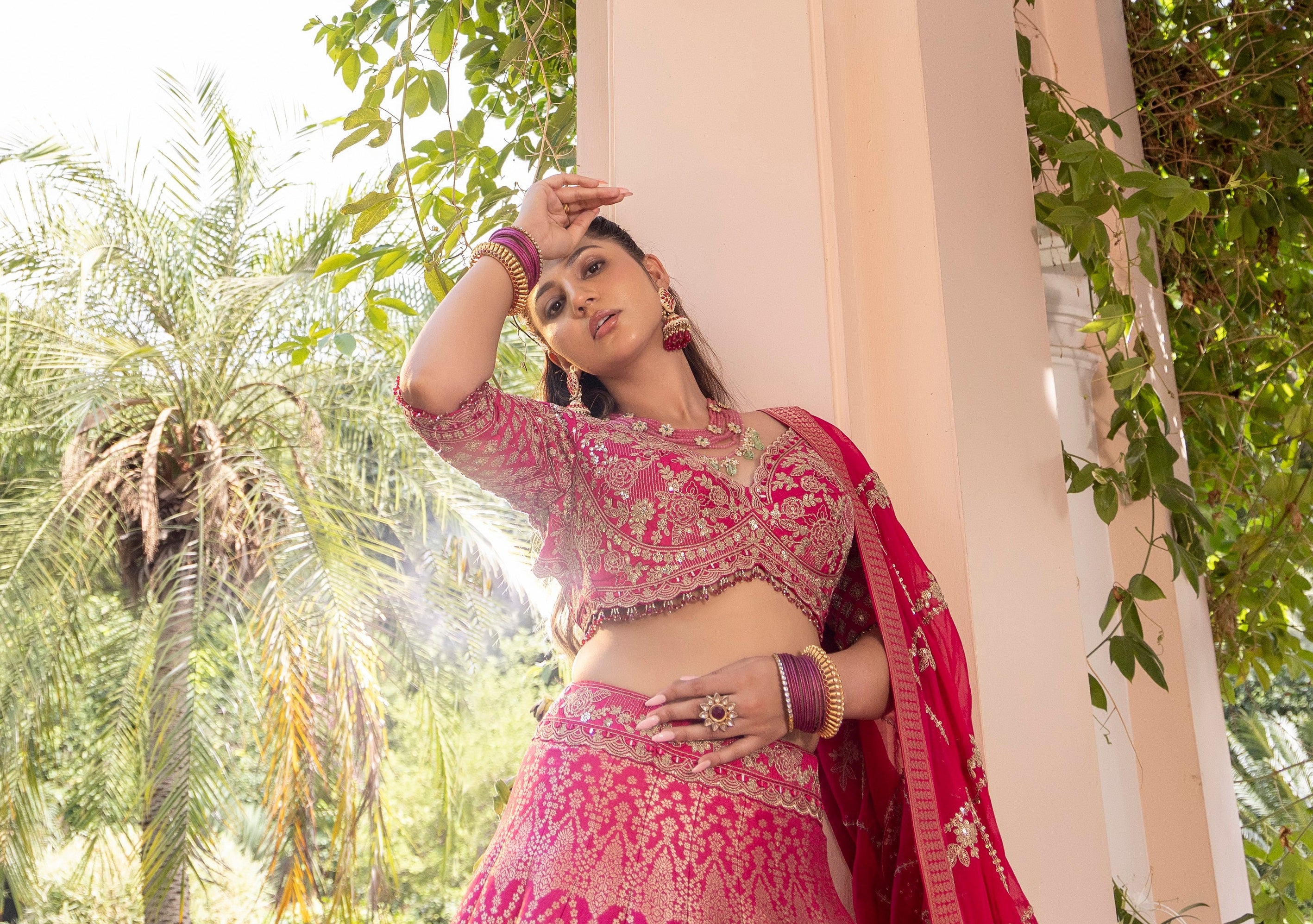 Signature Banarasi Rani Lehenga with Heavy Embellished Blouse