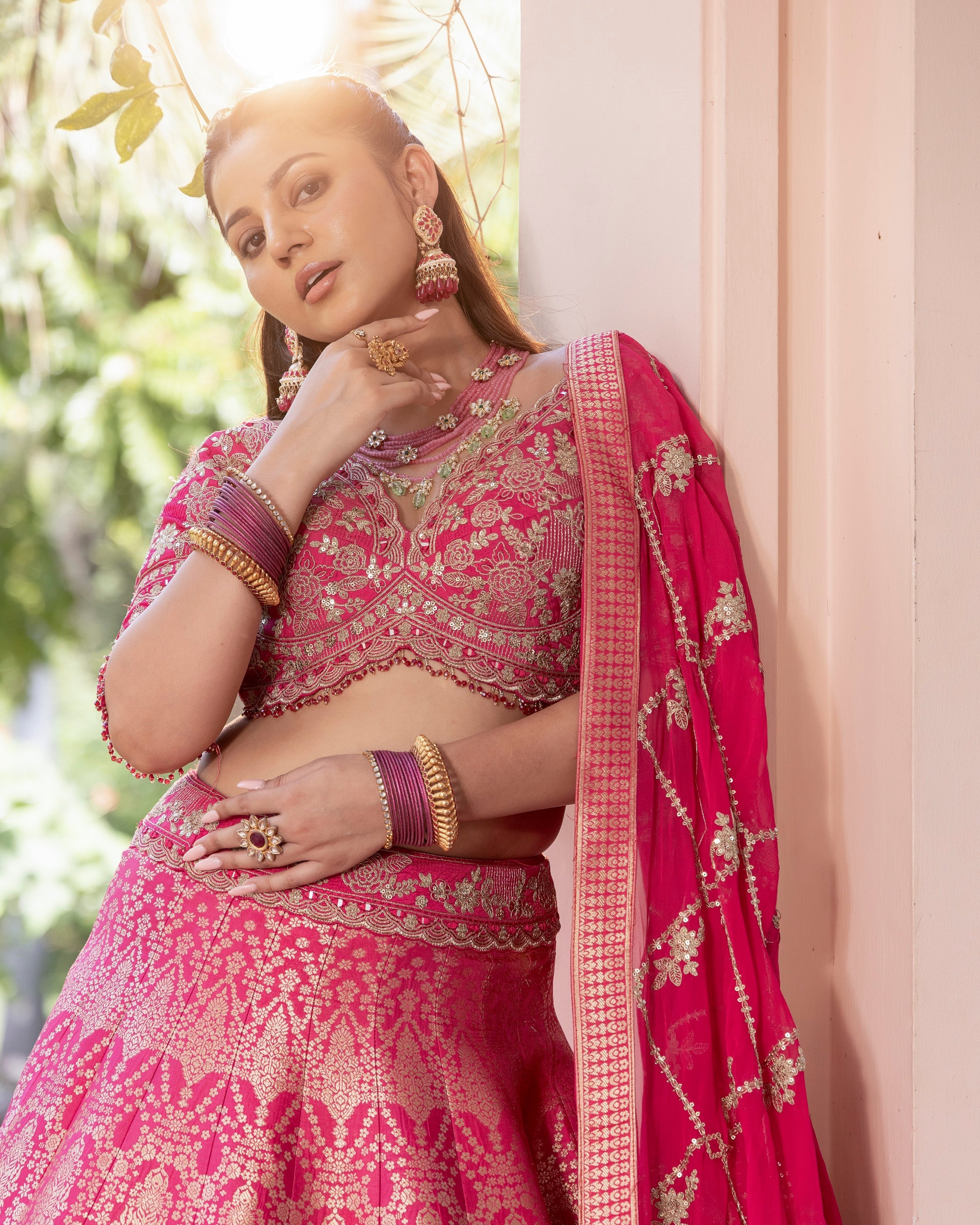 Signature Banarasi Rani Lehenga with Heavy Embellished Blouse