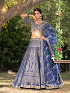 Navy Royale Banarasi Weave Bridal Lehenga
