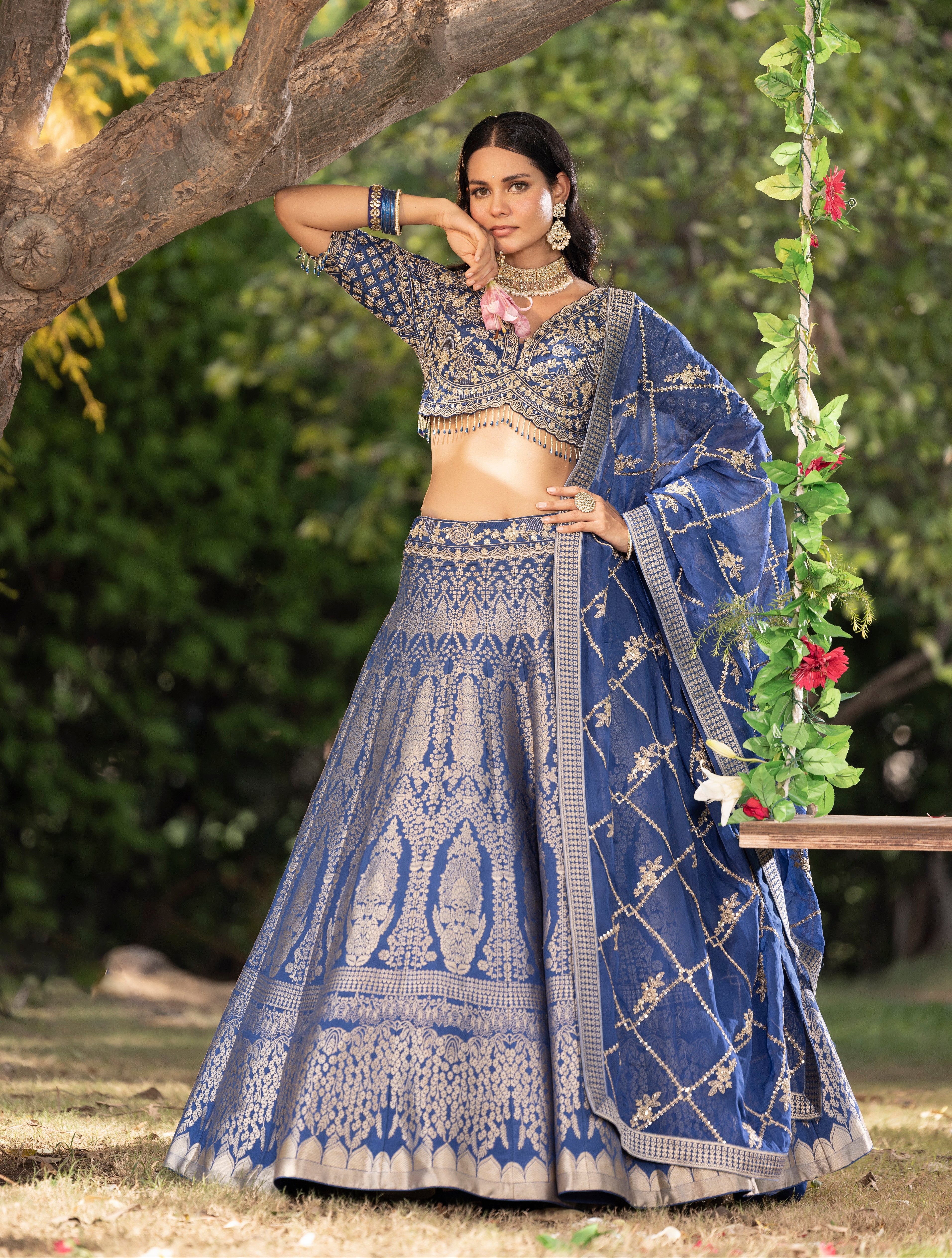 Navy Royale Banarasi Weave Bridal Lehenga