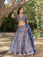 Navy Royale Banarasi Weave Bridal Lehenga