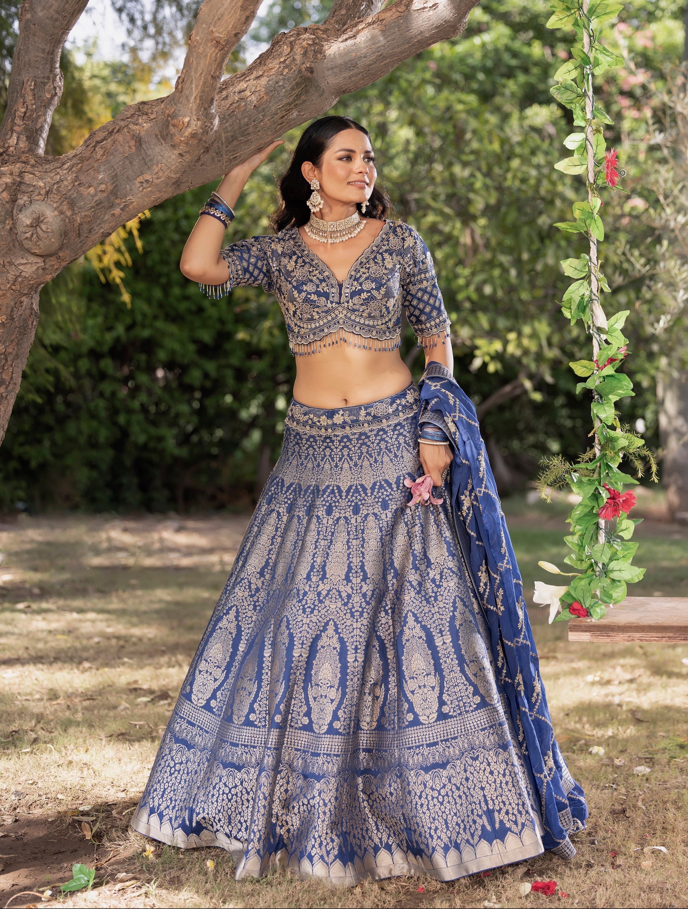 Navy Royale Banarasi Weave Bridal Lehenga