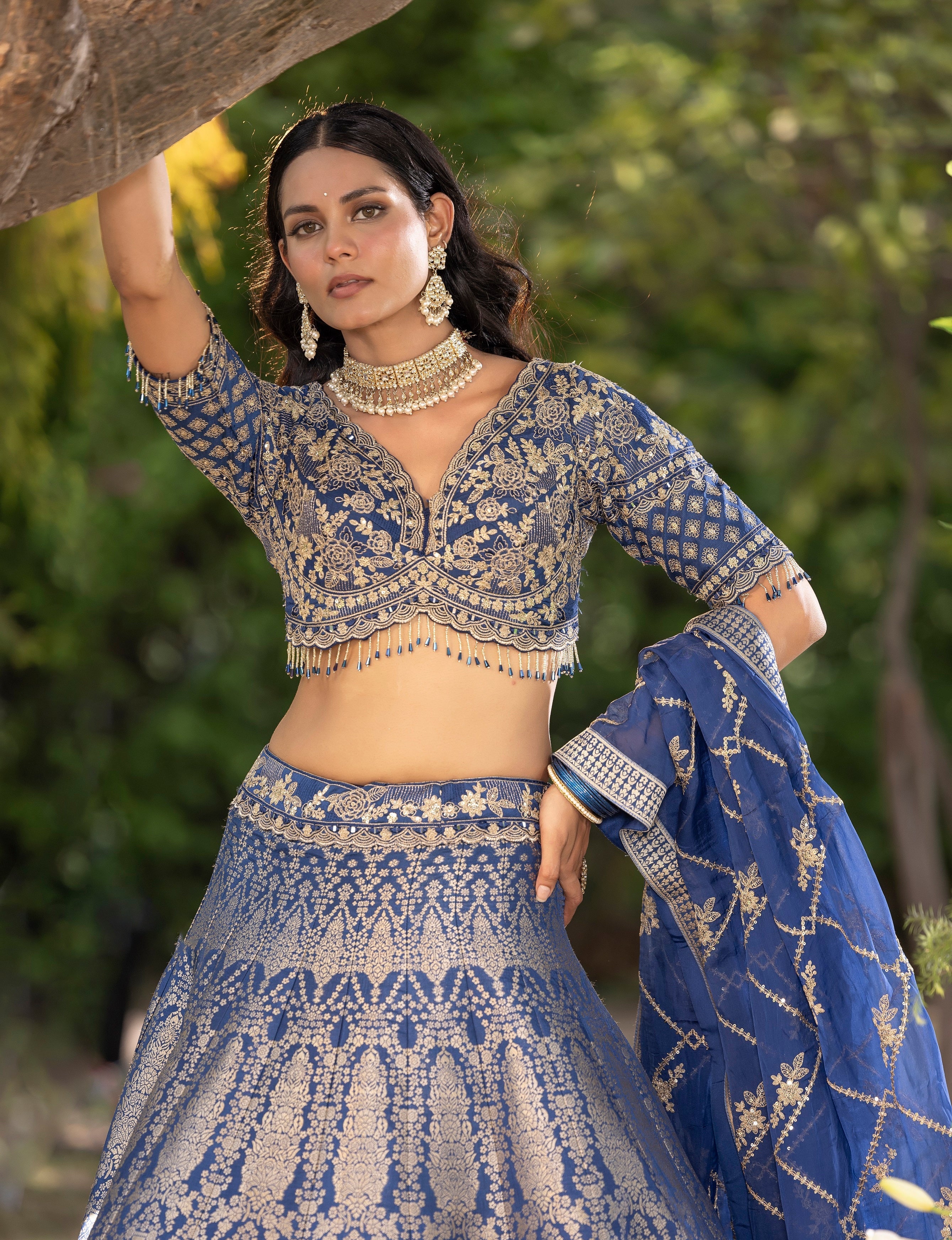 Navy Royale Banarasi Weave Bridal Lehenga