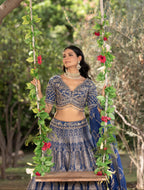 Navy Royale Banarasi Weave Bridal Lehenga