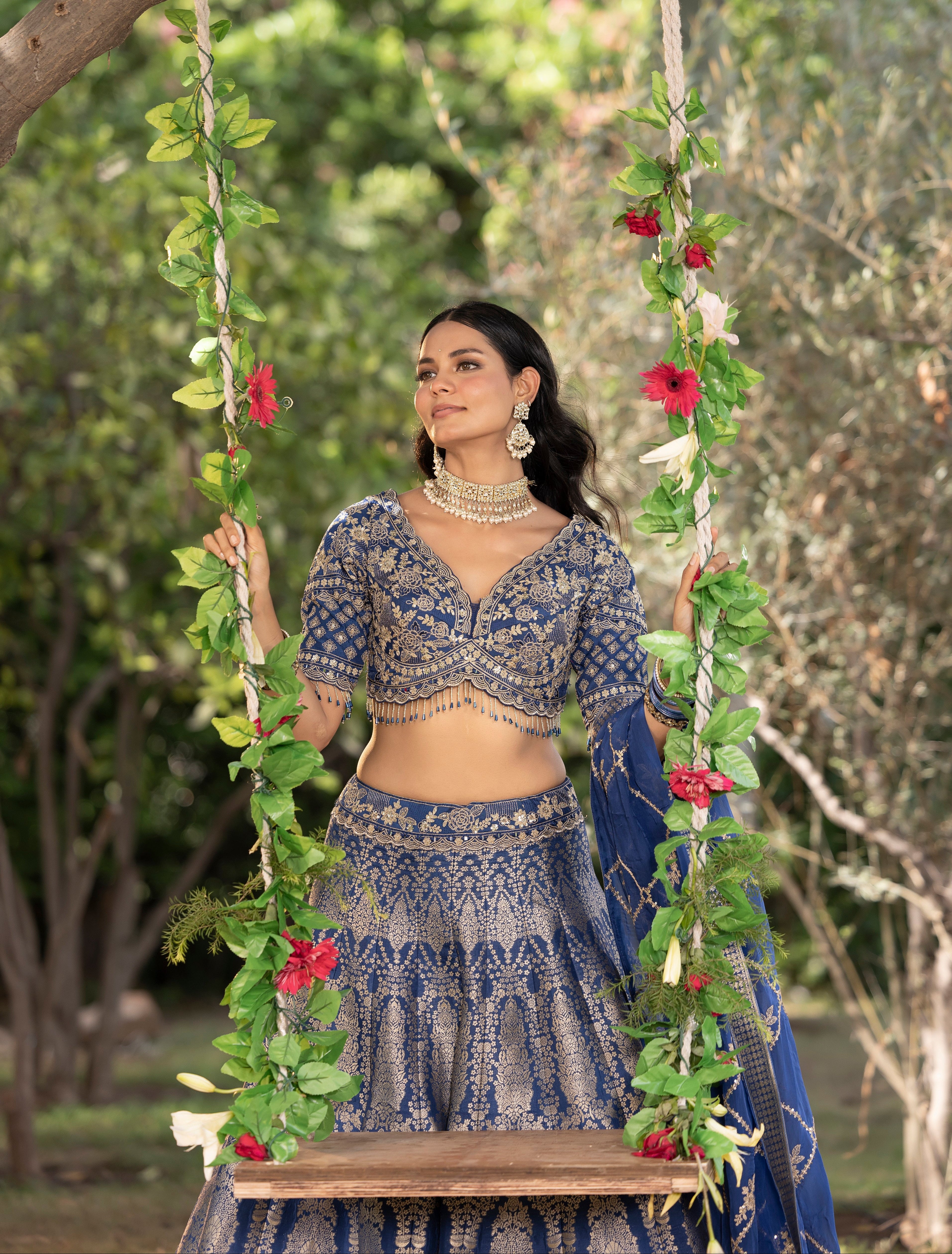 Navy Royale Banarasi Weave Bridal Lehenga