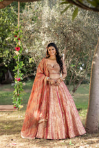 Coral Gold Royale Banarasi Bridal Lehenga