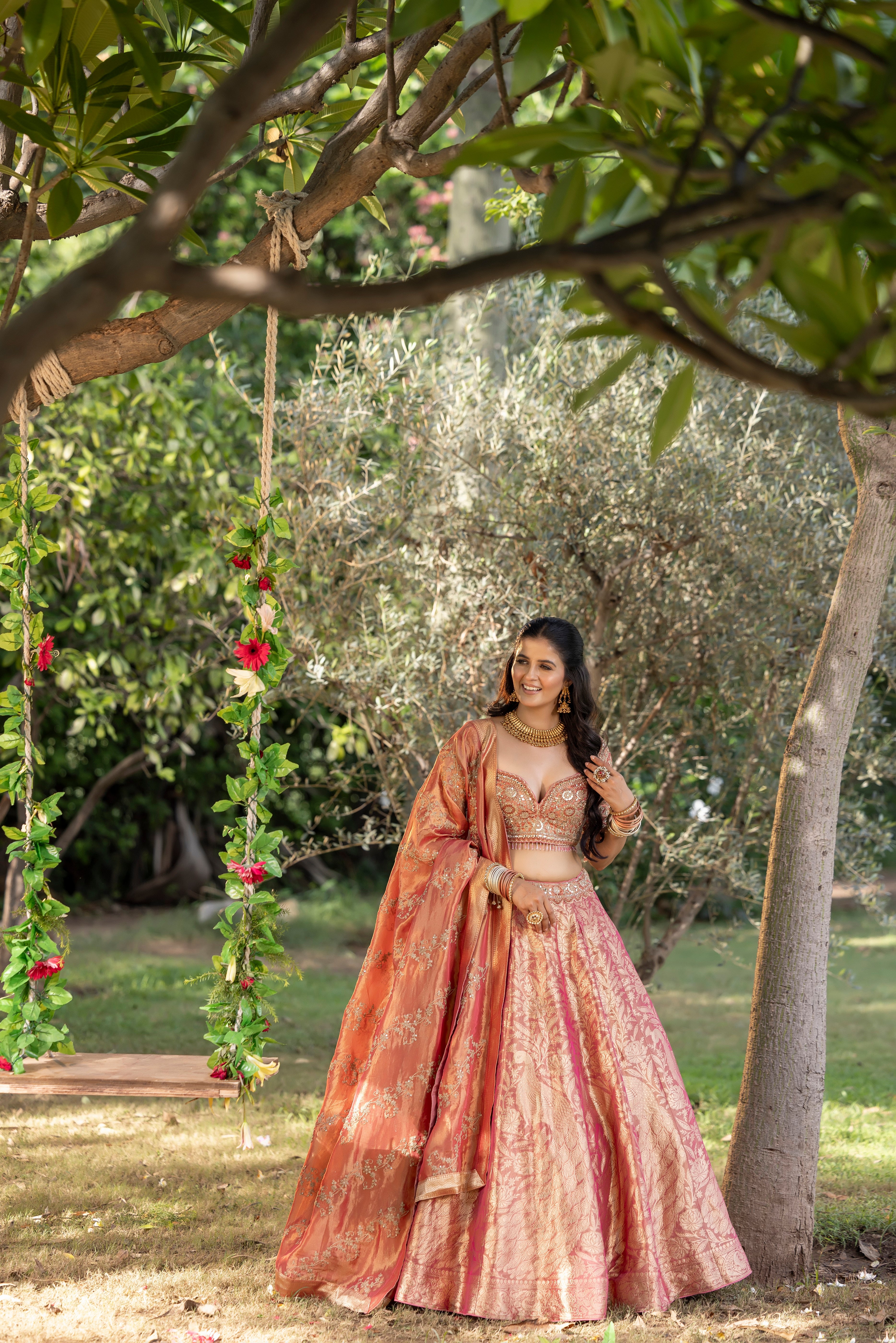 Coral Gold Royale Banarasi Bridal Lehenga