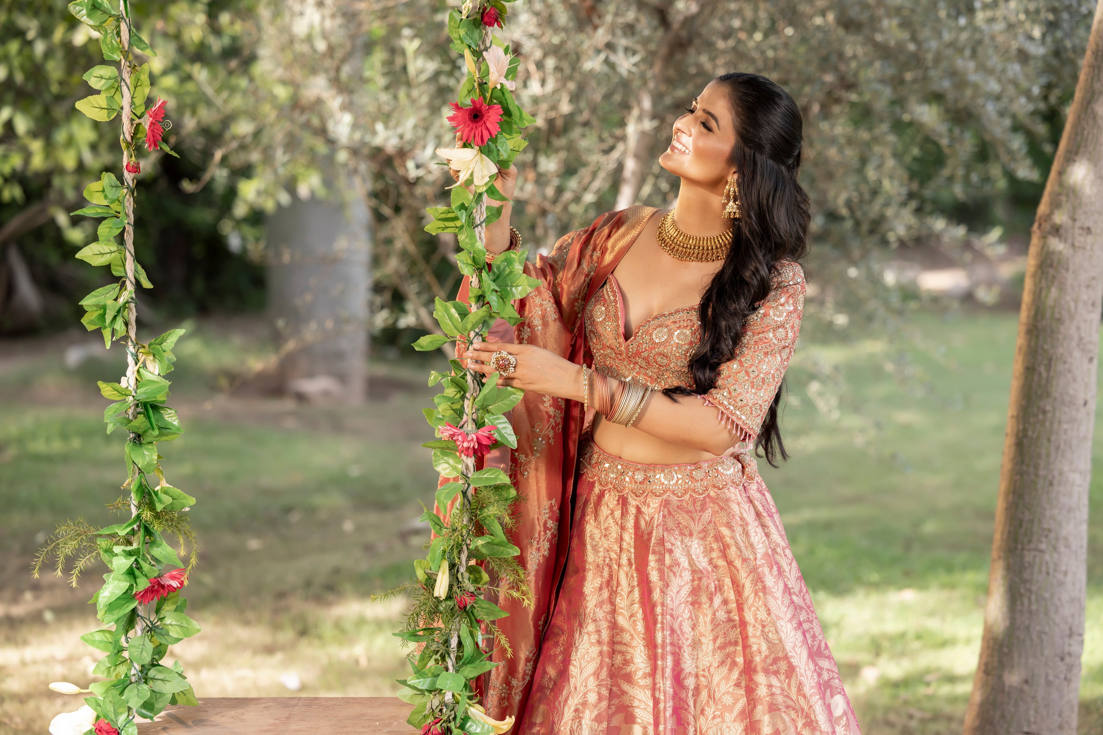Coral Gold Royale Banarasi Bridal Lehenga