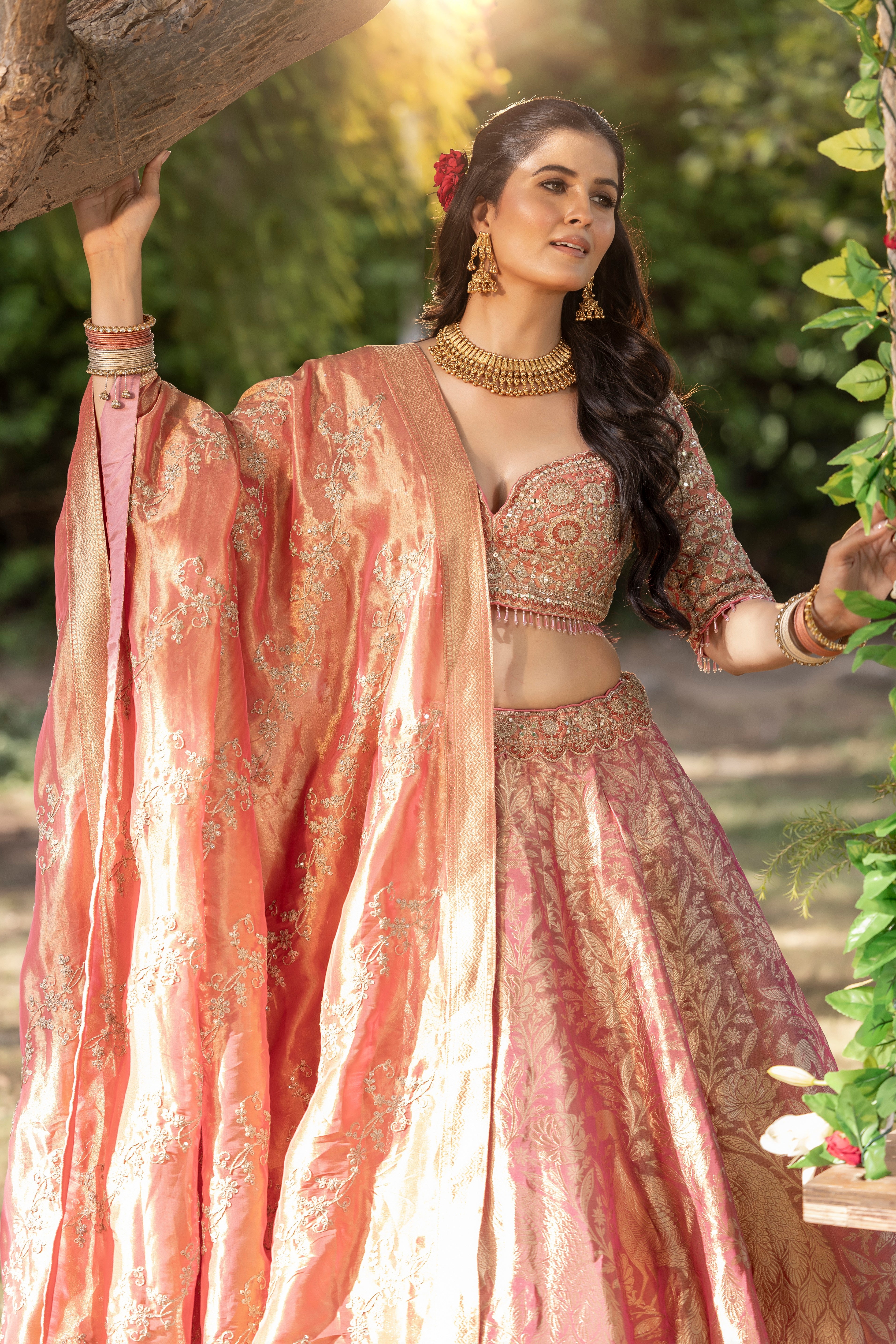 Coral Gold Royale Banarasi Bridal Lehenga