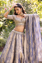 Frosted Azure Empress Brocade Couture Lehenga