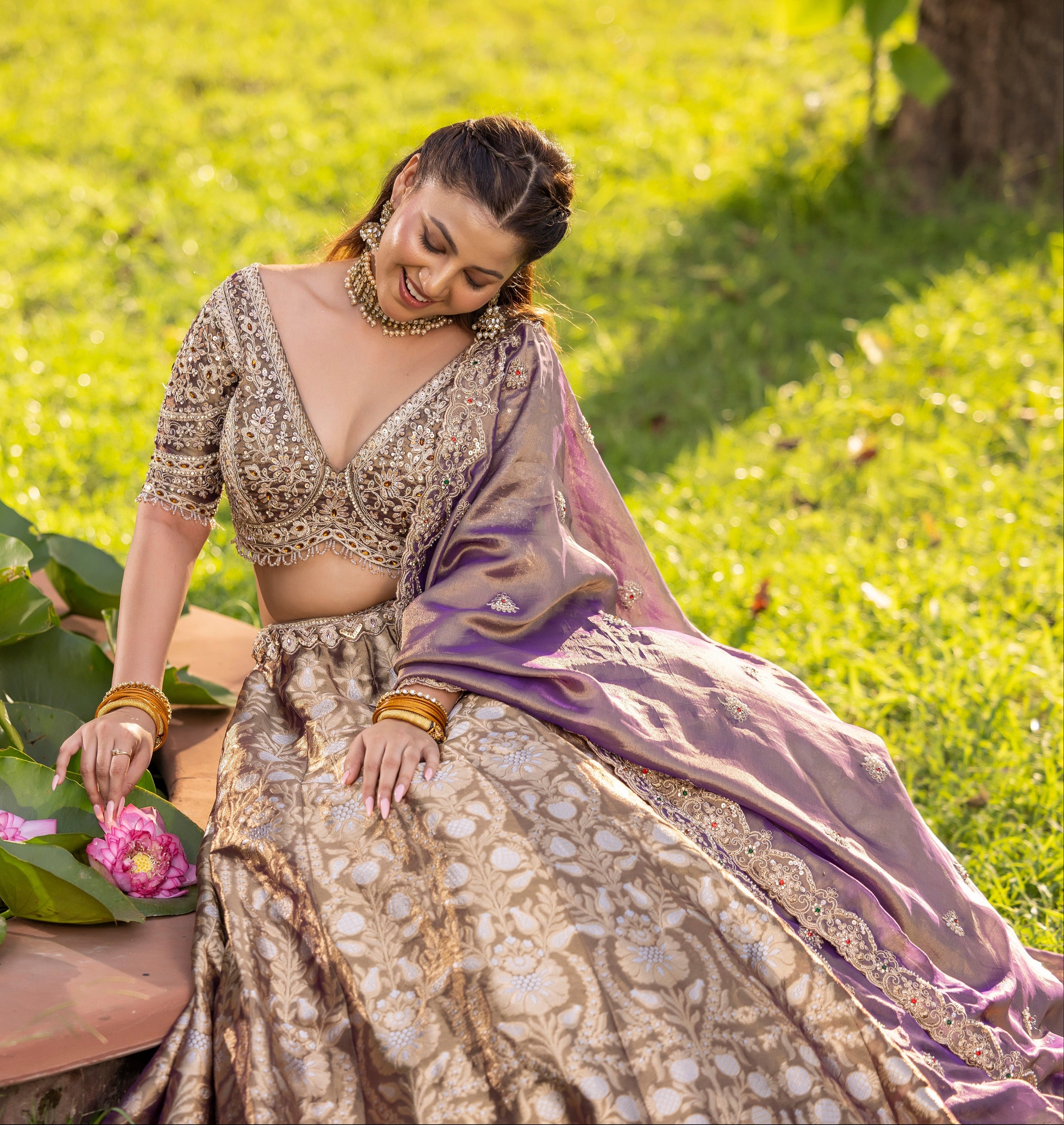 Royal Rust Aura Zari-Woven Banarasi Lehenga