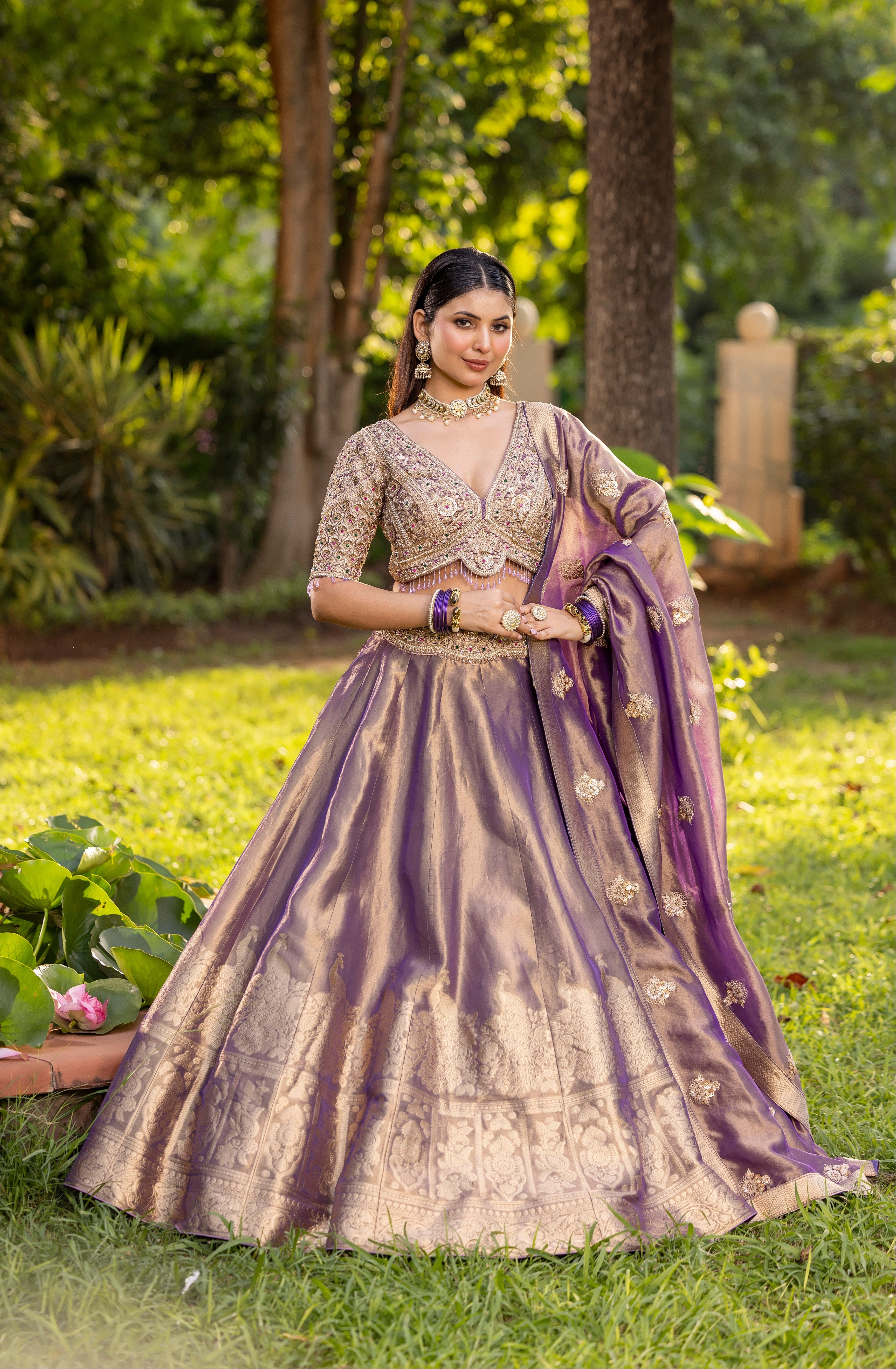 Mauve Gold Dynasty Silk Couture Lehenga