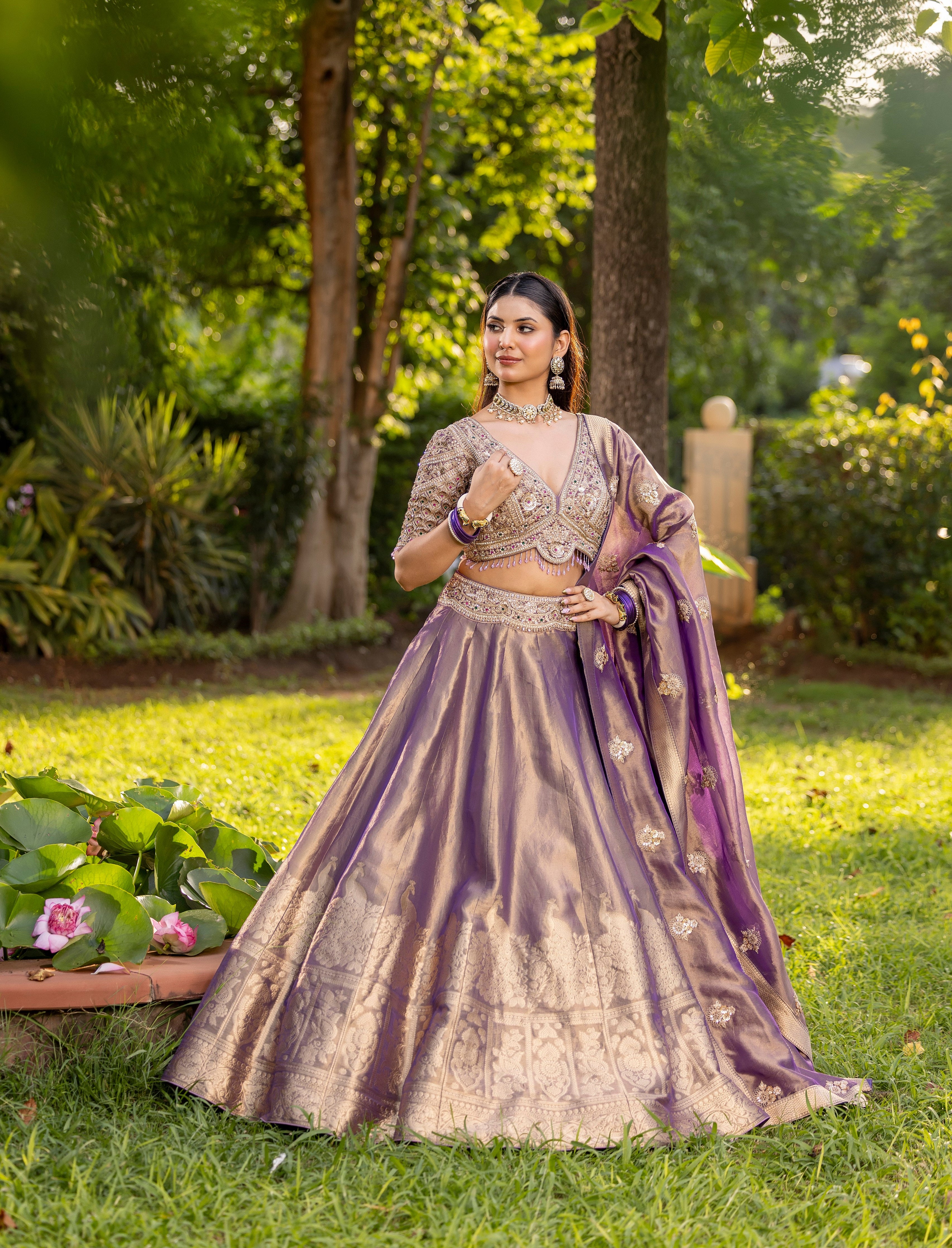 Mauve Gold Dynasty Silk Couture Lehenga