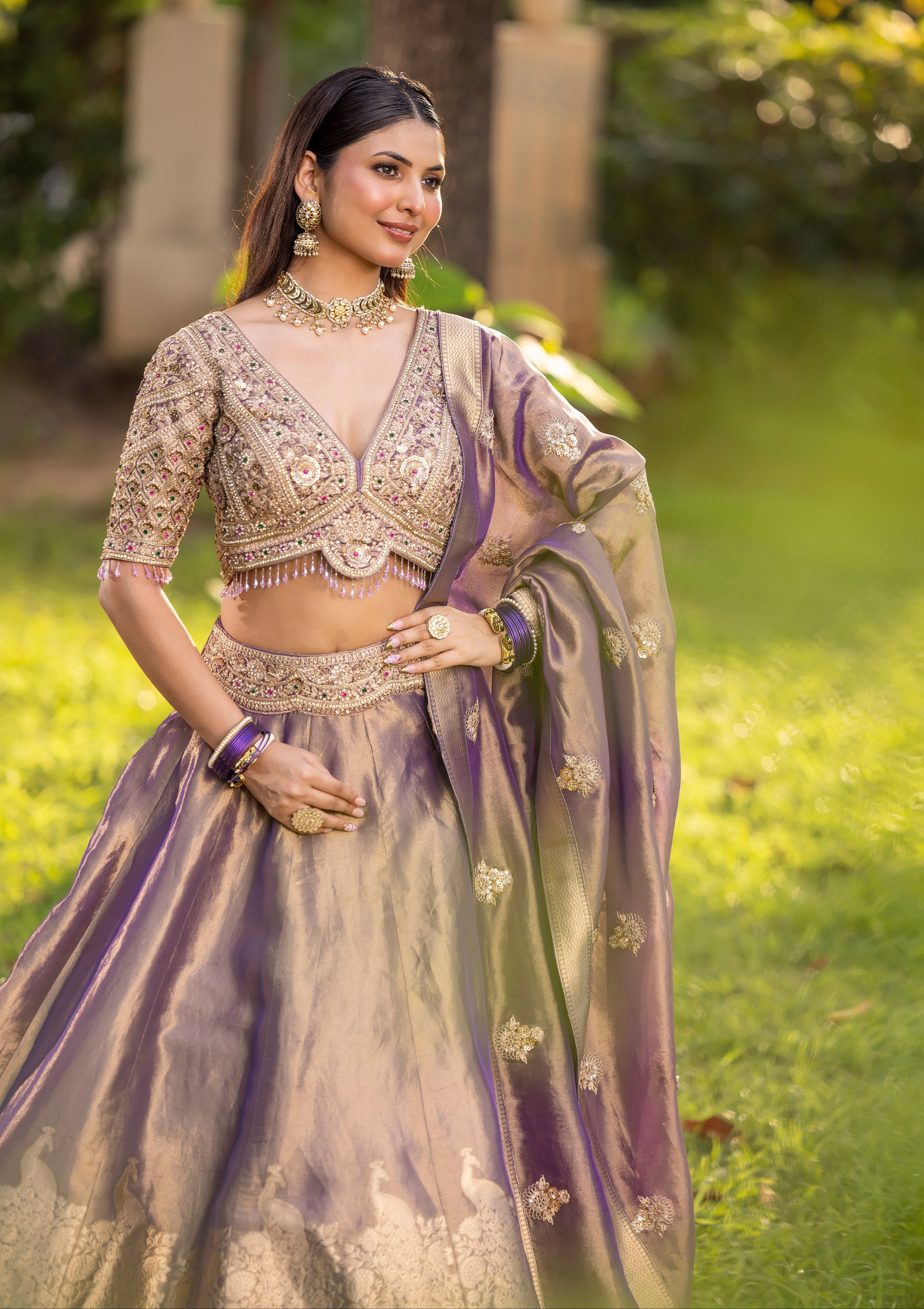 Mauve Gold Dynasty Silk Couture Lehenga