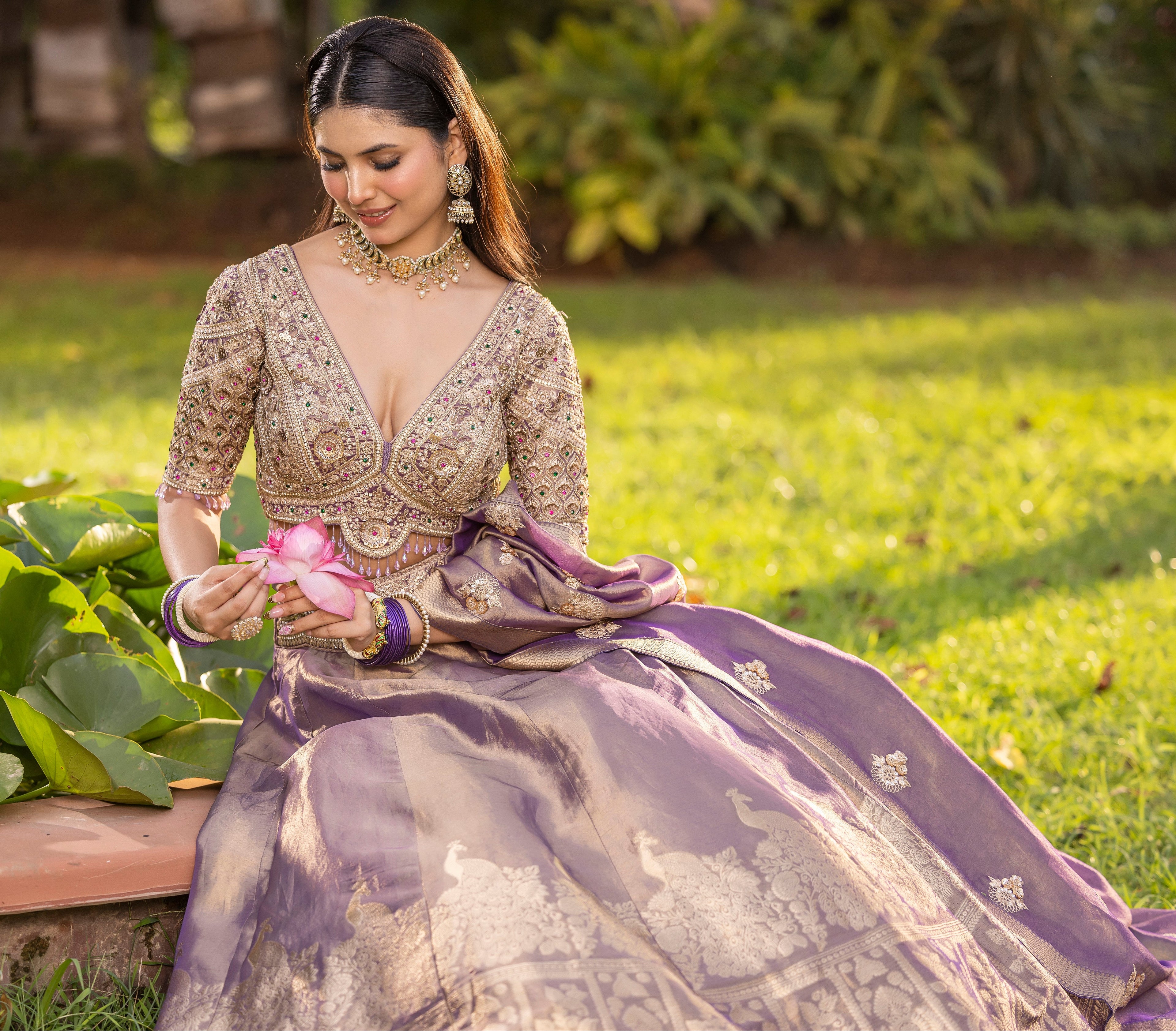Mauve Gold Dynasty Silk Couture Lehenga