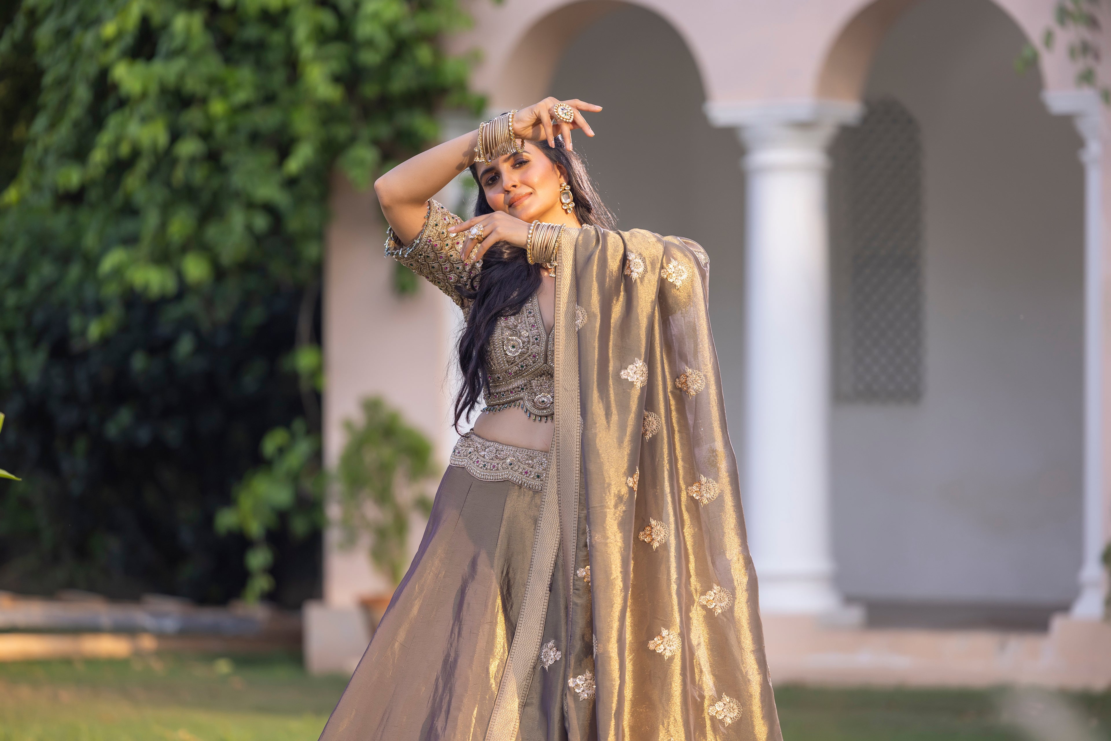 Gilded Opulence Hand-Embellished Couture Lehenga