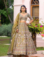 Mehendi Blossom Garden Embroidered Lehenga