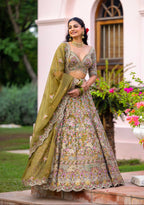 Mehendi Blossom Garden Embroidered Lehenga