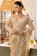 Champagne Mirror Royale Hand-Embellished Saree