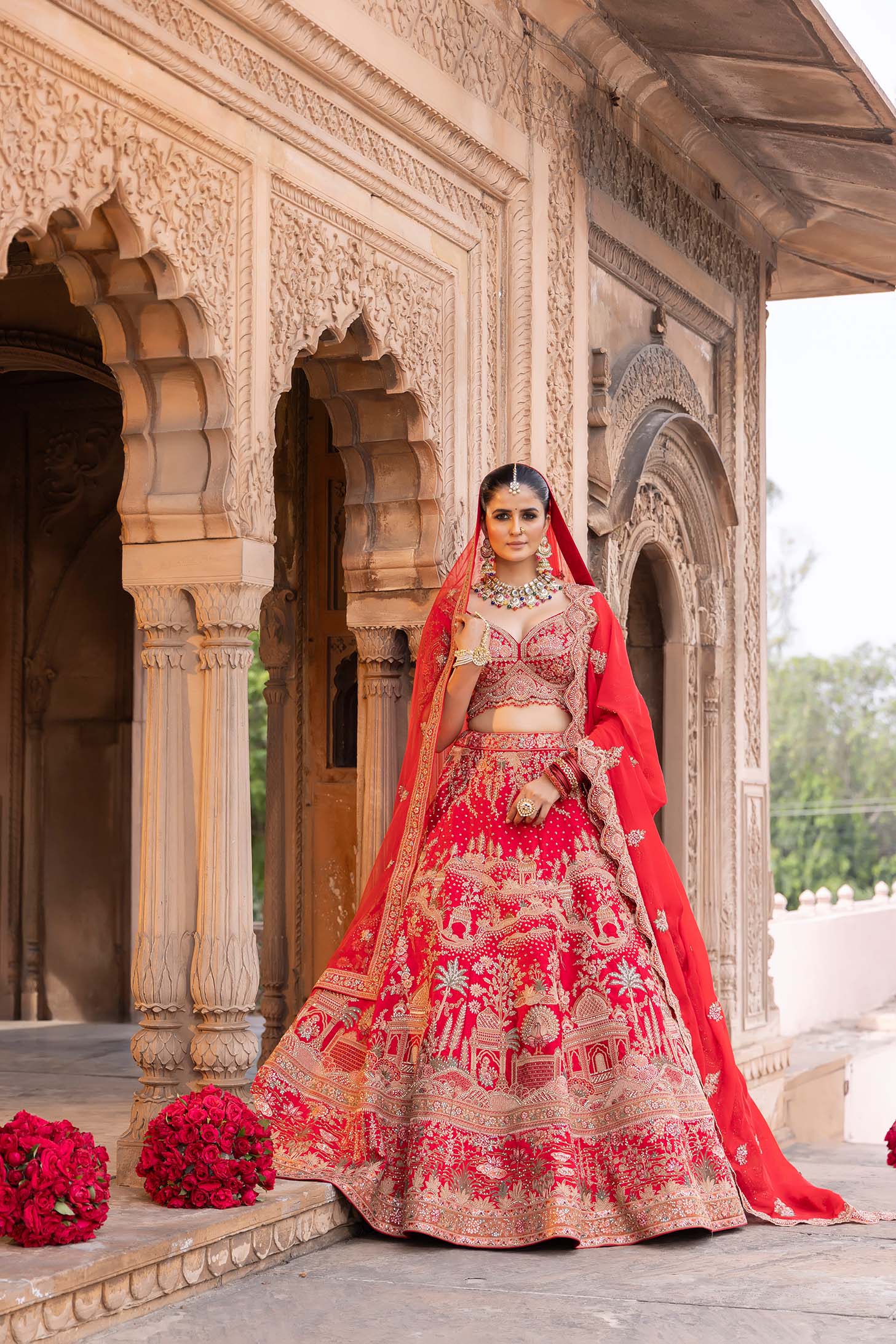 Royal Scarlet Heritage Zardosi Bridal Lehenga