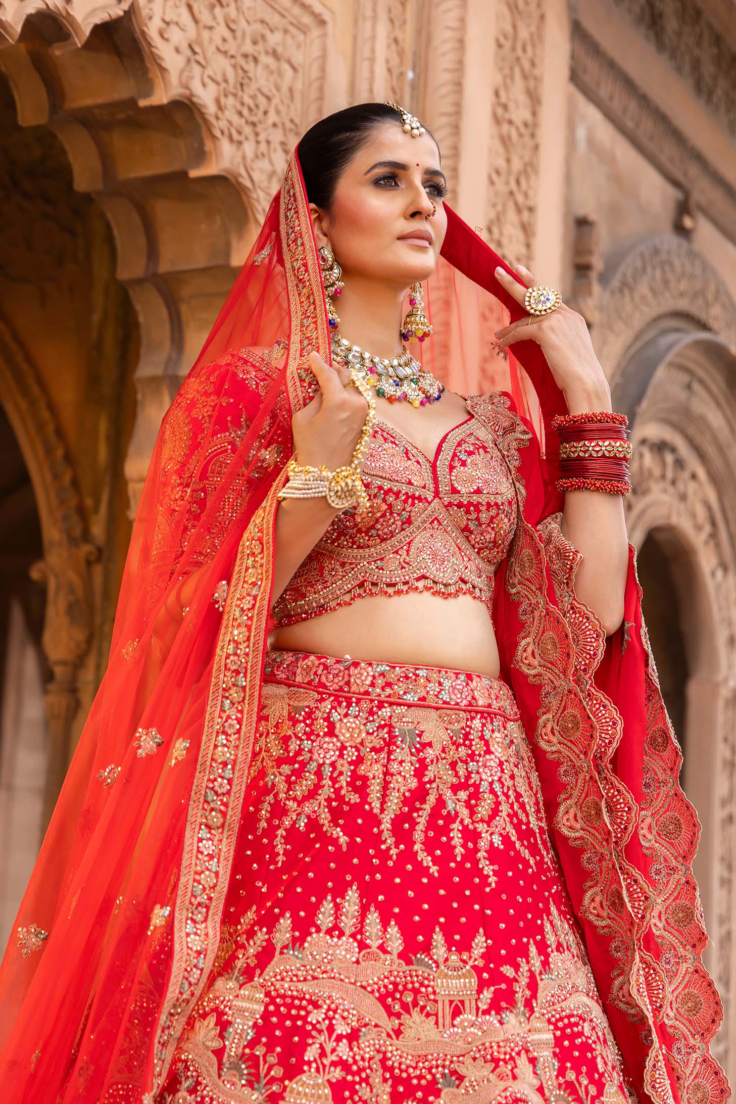 Royal Scarlet Heritage Zardosi Bridal Lehenga
