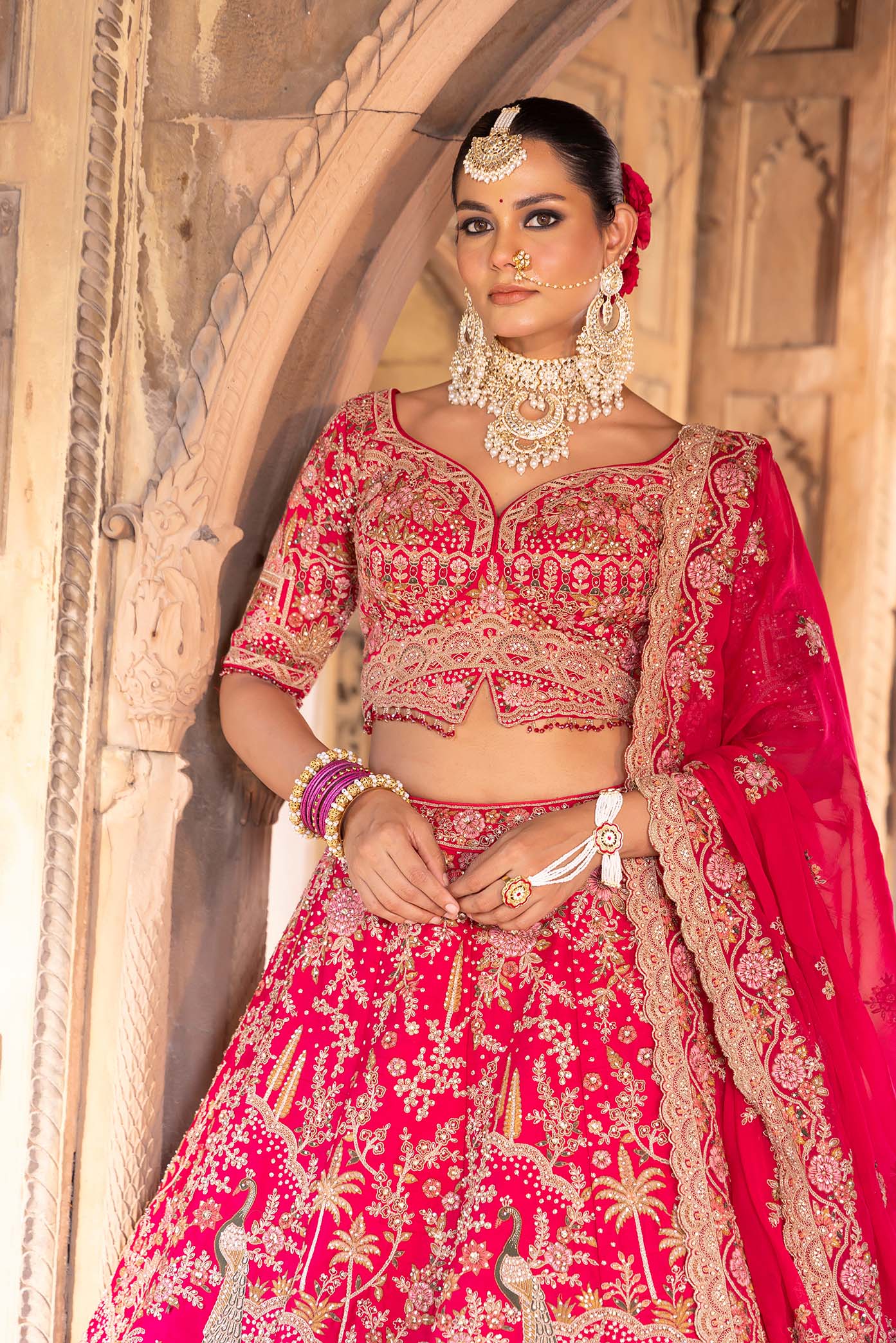 Rani Pink Royal Heritage Zardosi Bridal Lehenga