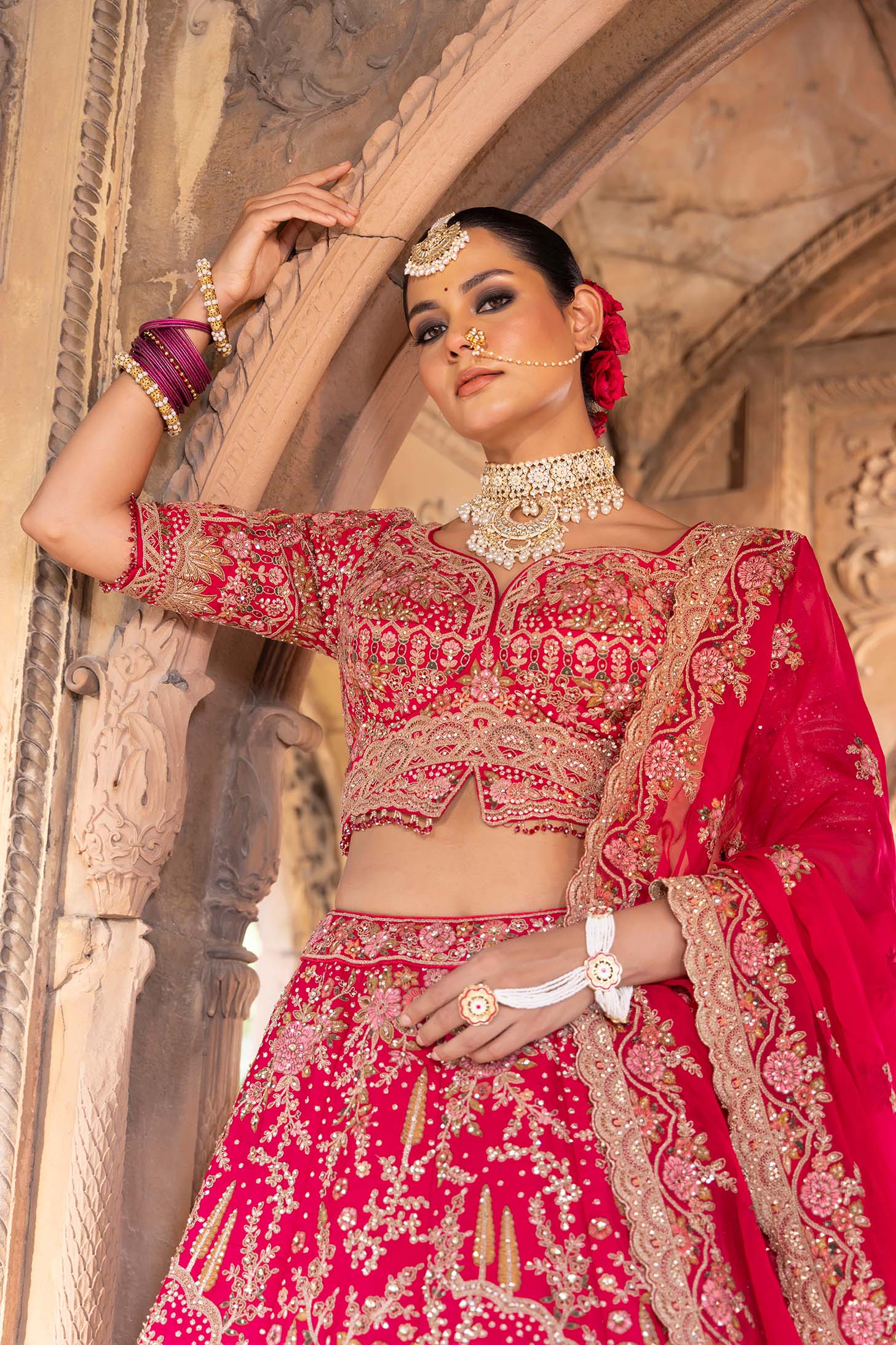 Rani Pink Royal Heritage Zardosi Bridal Lehenga