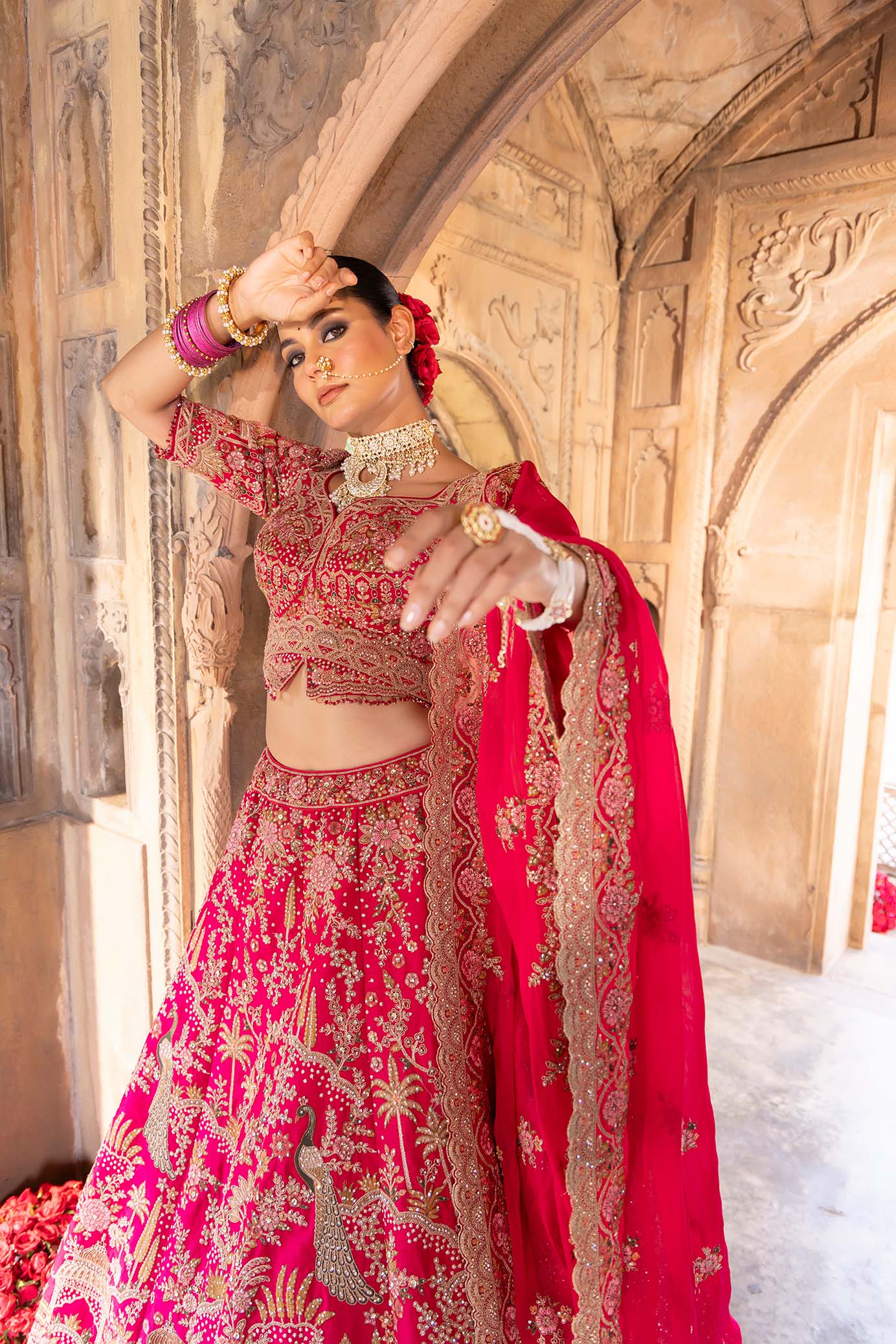 Rani Pink Royal Heritage Zardosi Bridal Lehenga