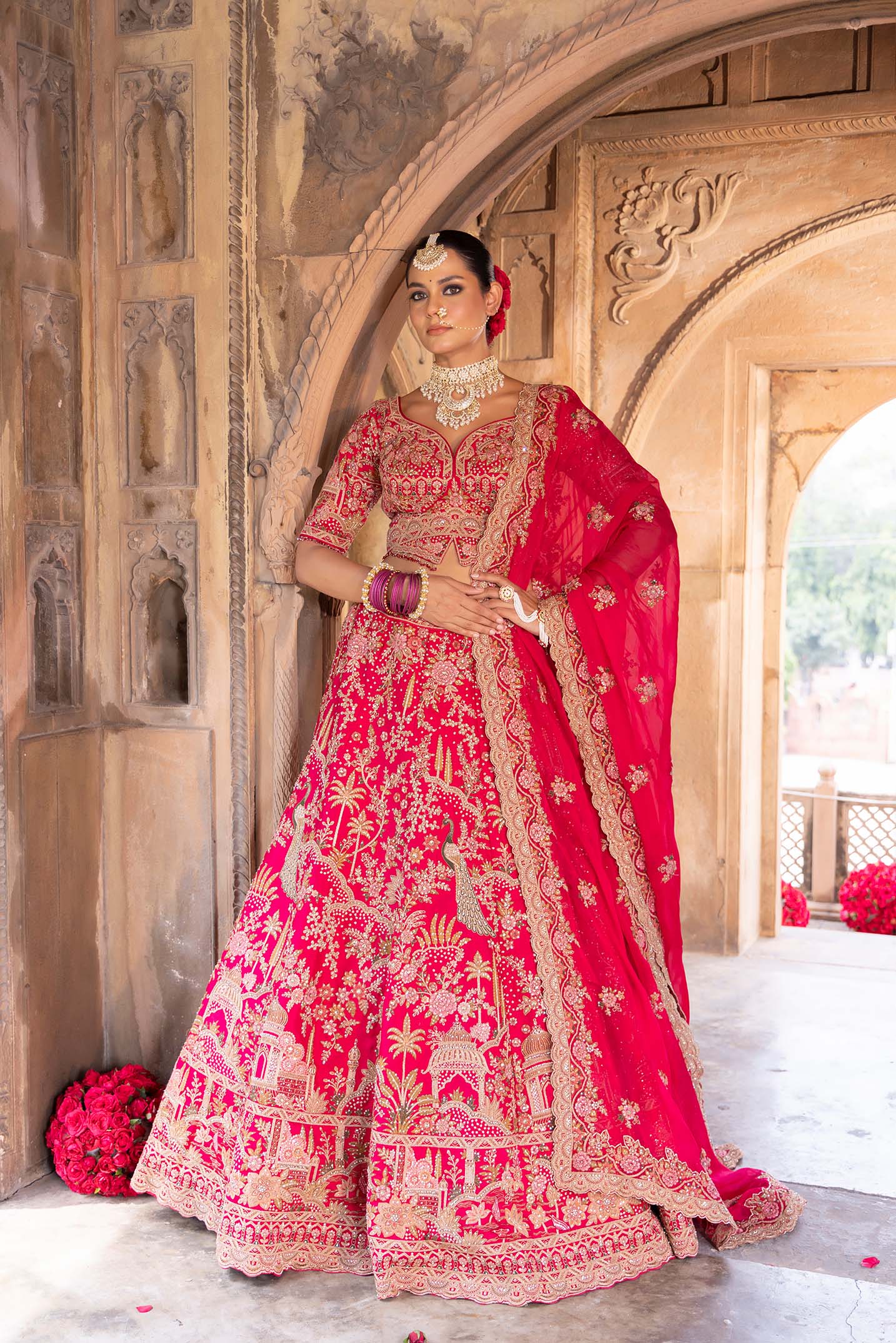 Rani Pink Royal Heritage Zardosi Bridal Lehenga