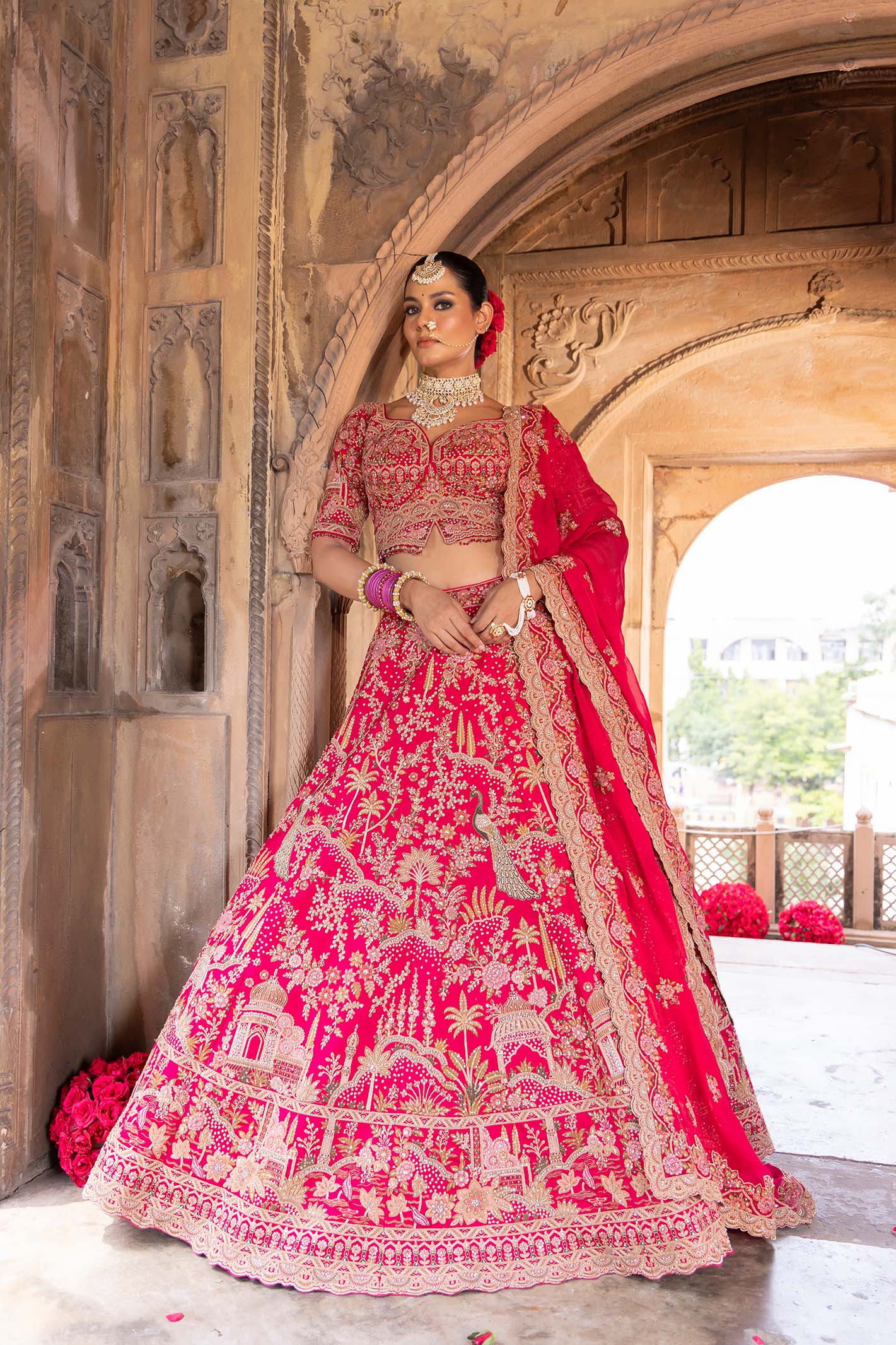 Rani Pink Royal Heritage Zardosi Bridal Lehenga